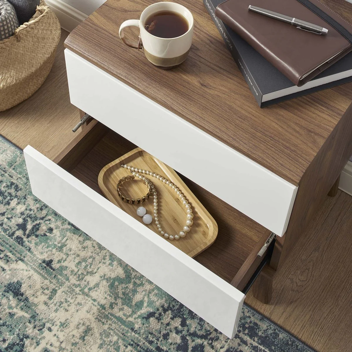 15" Retro Modern Wood 2 Drawer Nightstand - Image 3