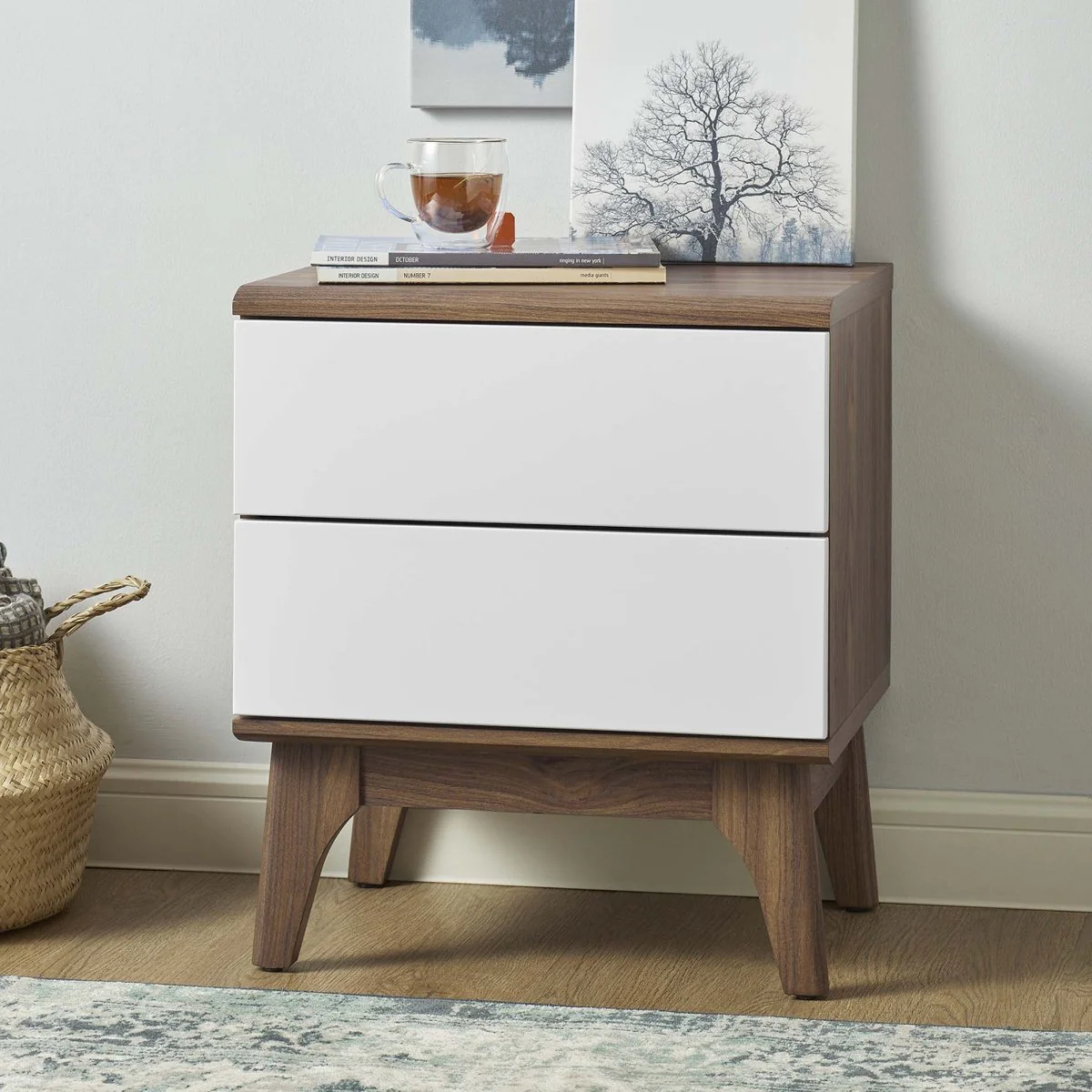 15" Retro Modern Wood 2 Drawer Nightstand - Image 7