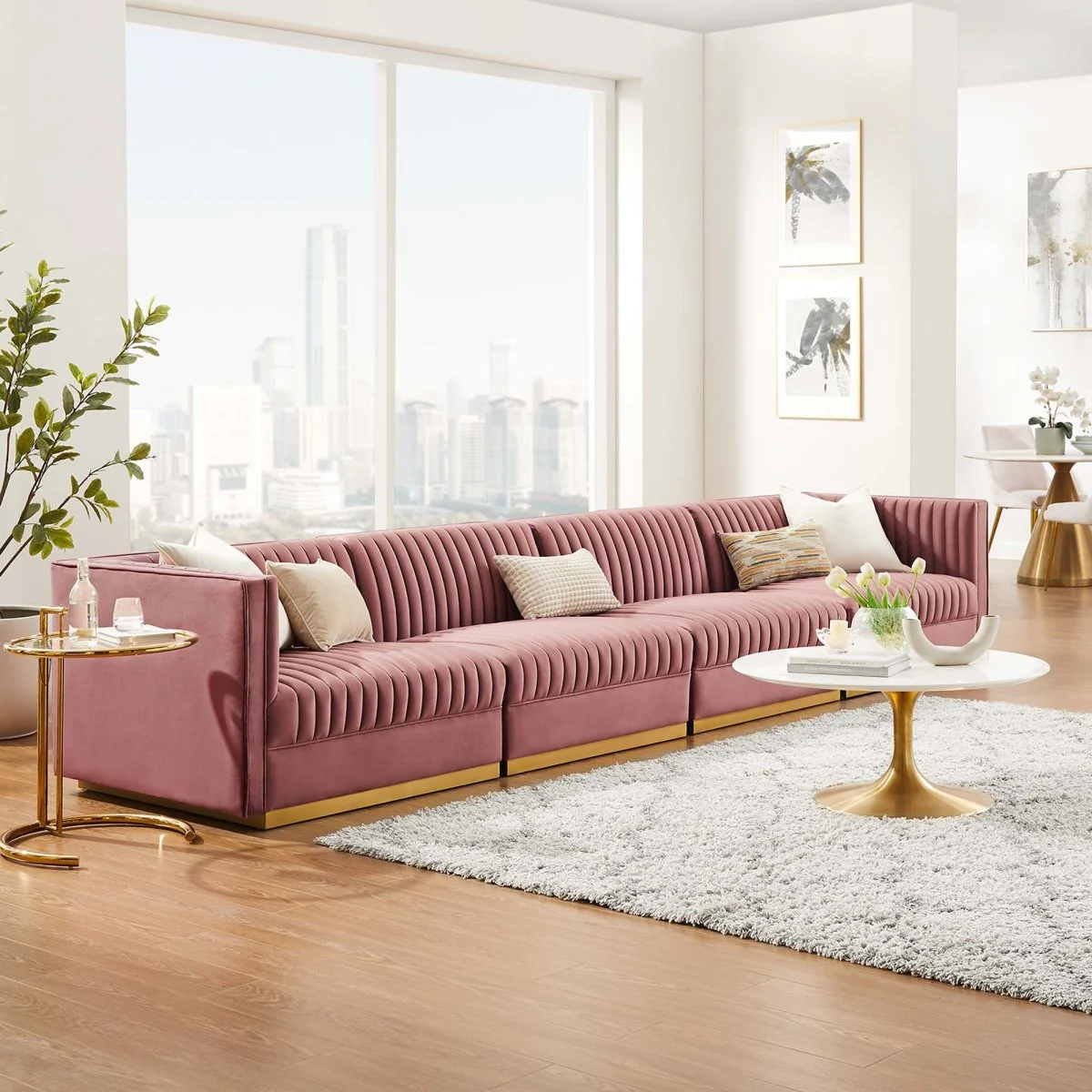 154 Inch Channel Tufted Performance Velvet 4-Seat Modular Sectional - Image 8