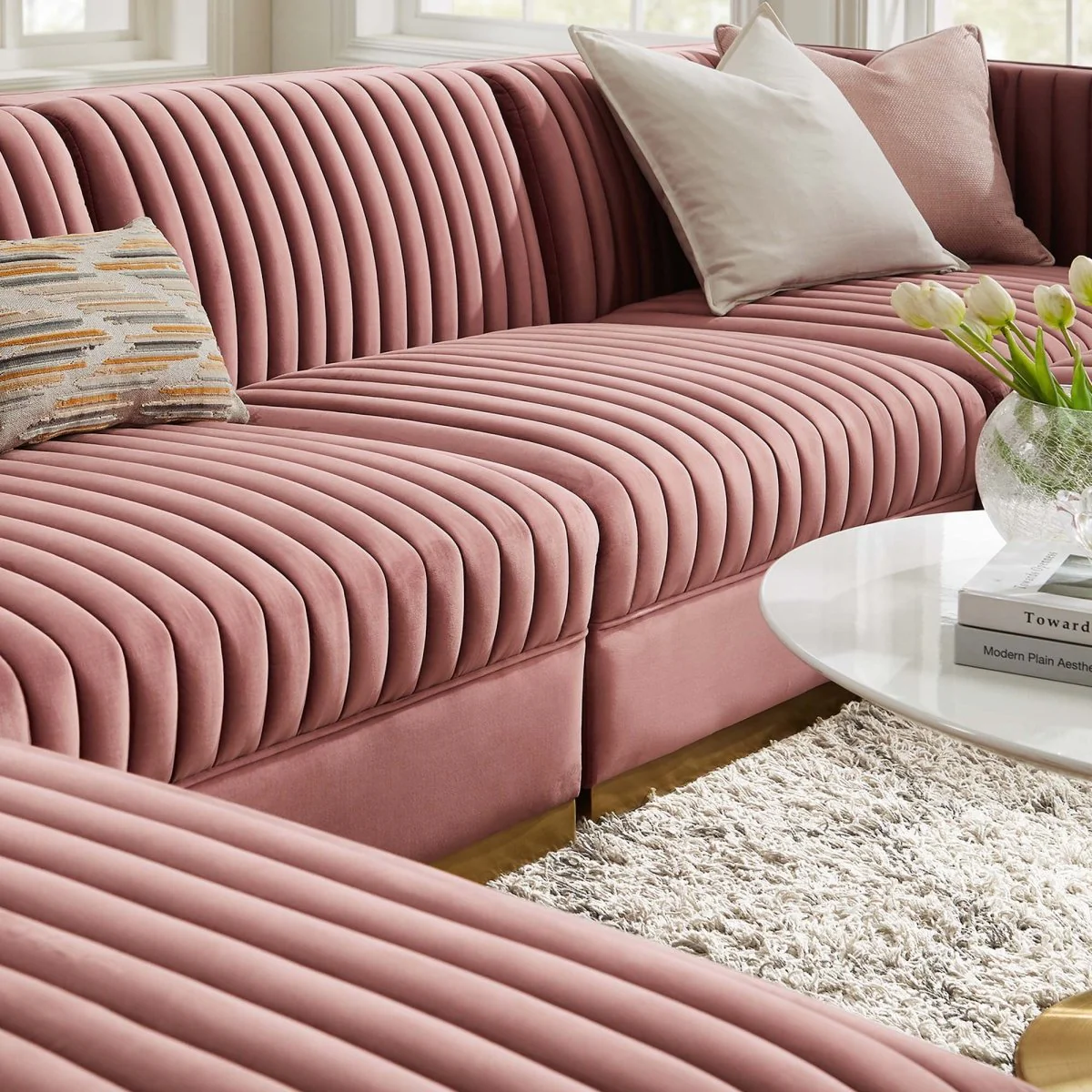 154 Inch Channel Tufted Performance Velvet 6-Piece Modular Sectional - Image 3