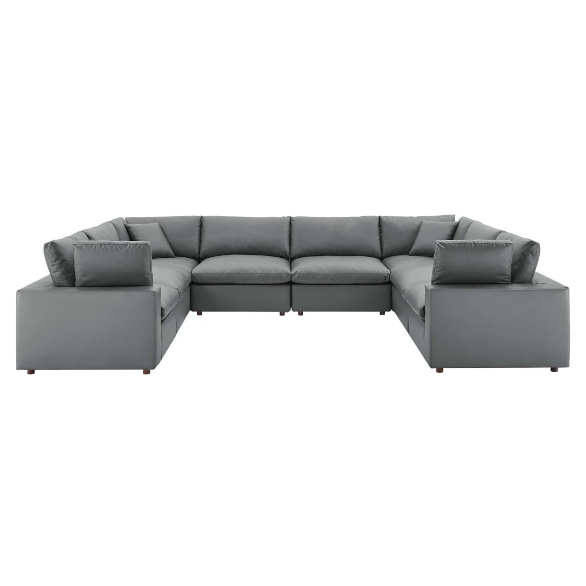 158-Inch Commix Down Filled Overstuffed Vegan Leather 8-Piece Sectional Sofa in Gray