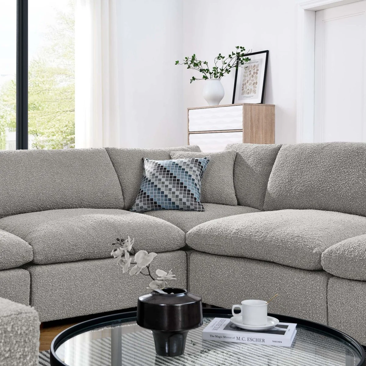 159 Inch Down Filled Overstuffed 8-Piece Boucle Sectional Sofa - Image 13