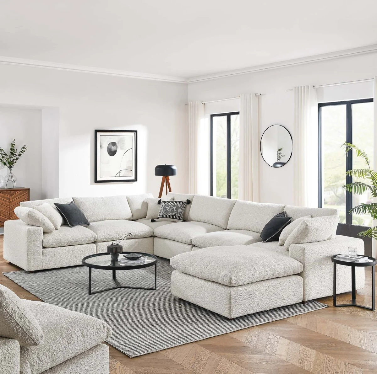 159 Inch Down Filled Overstuffed Boucle 7-Piece Sectional Sofa - Image 5