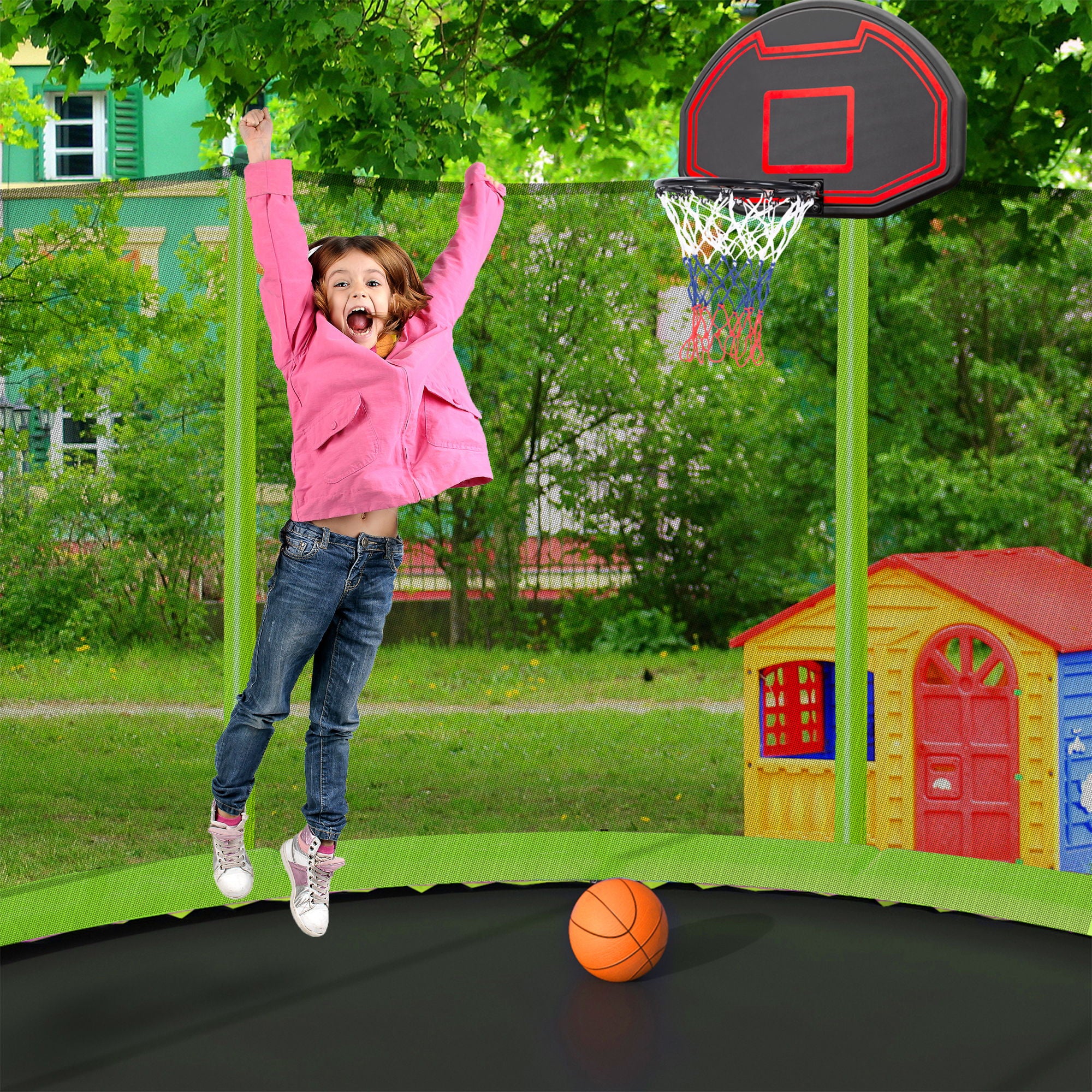 15Ft Trampoline With Basketball Hoop Inflator And Ladder (Inner Safety Enclosure) - Image 16