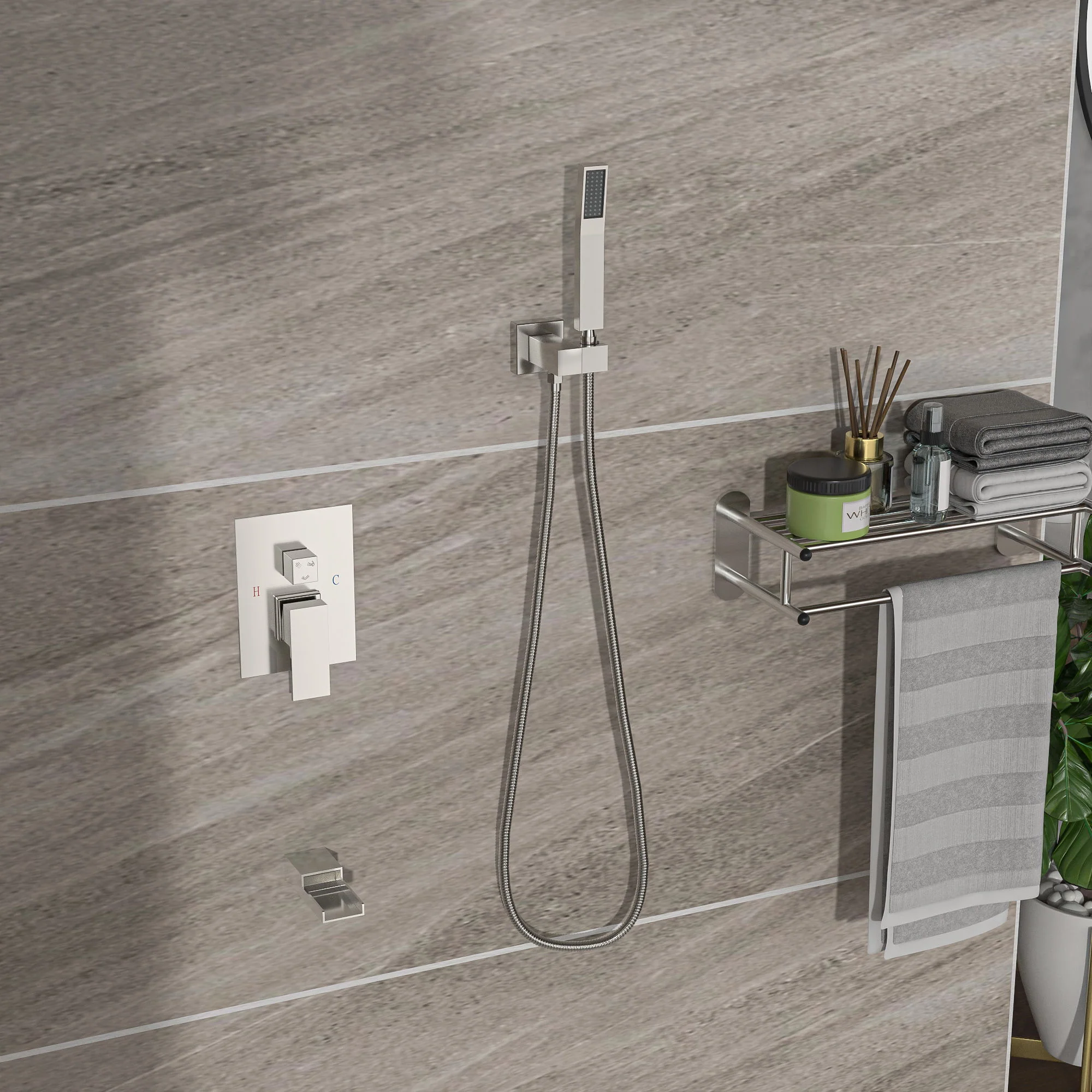16" Ceiling Mount Square Shower System With Waterfall Tub Spout And Rough In Valve - Image 5