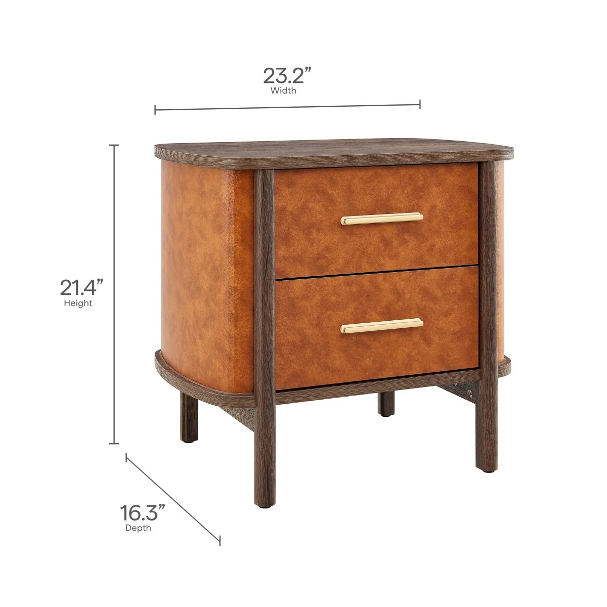 16" Curved Vegan Leather 2 Drawer Modern Nightstand - Image 3