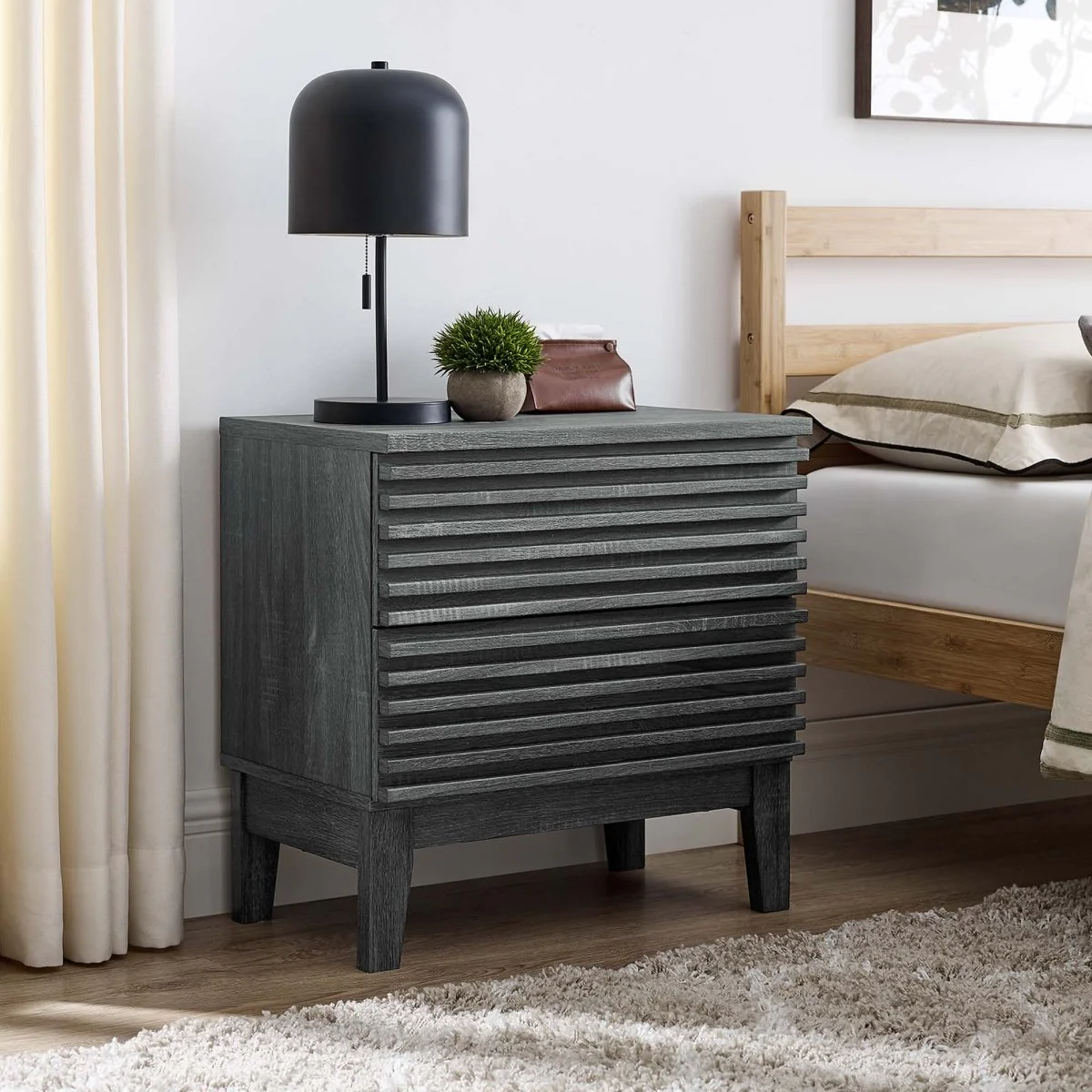 16" Mid Century Wood 2 Drawer Nightstand - Image 7