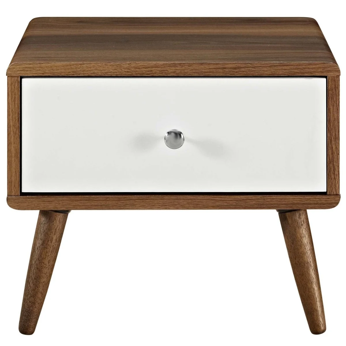 16" Mid Century Wood Nightstand with White Drawer - Image 3