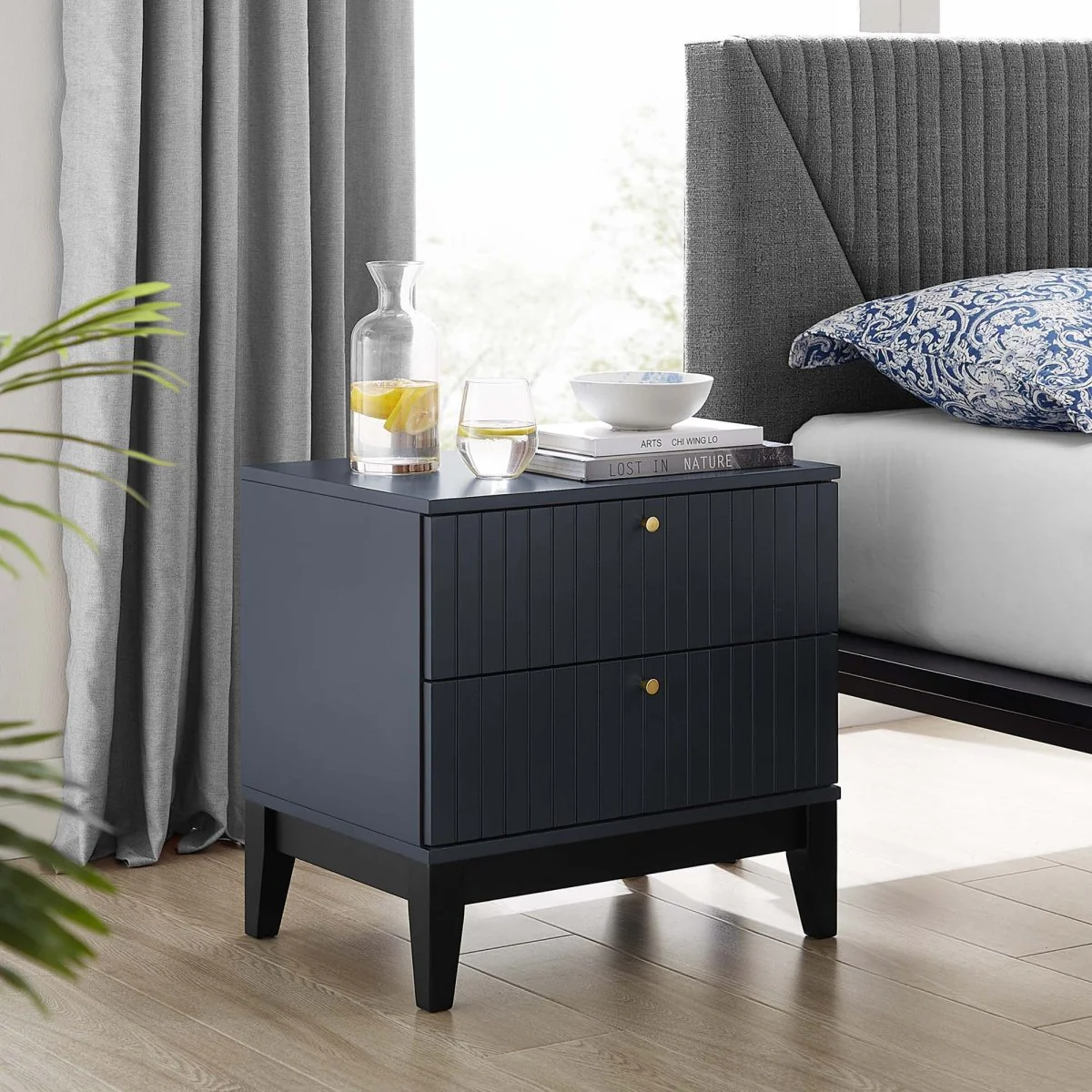 16" Modern 2 Drawer Nightstand with Brass Hardware - Image 7
