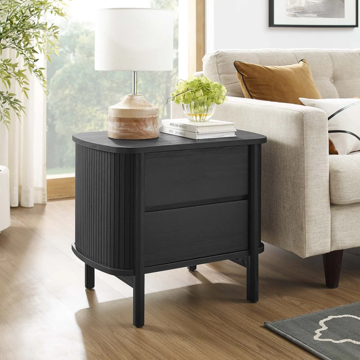 16" Modern Fluted 2 Drawer Nightstand - Image 11