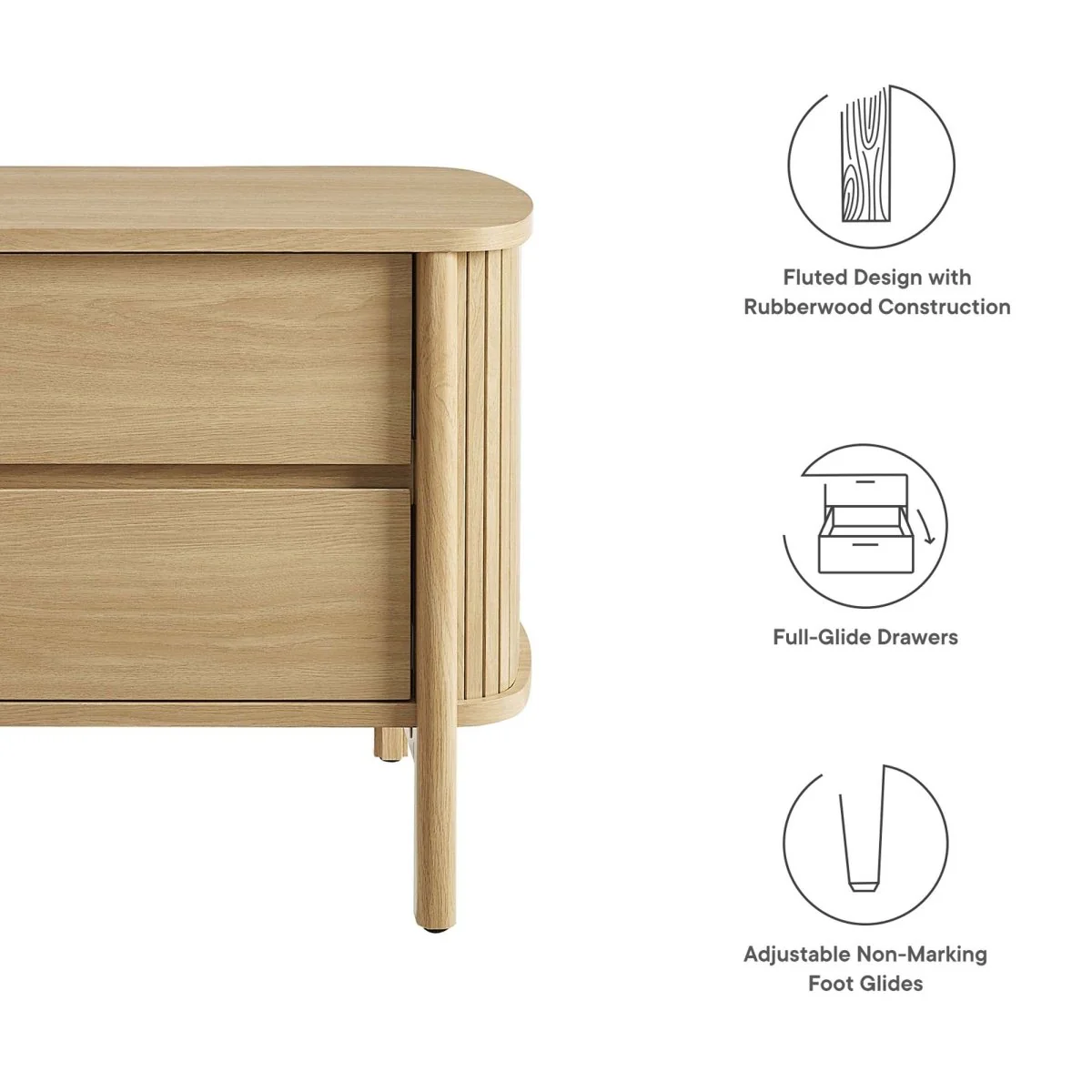 16" Modern Fluted 2 Drawer Nightstand - Image 13
