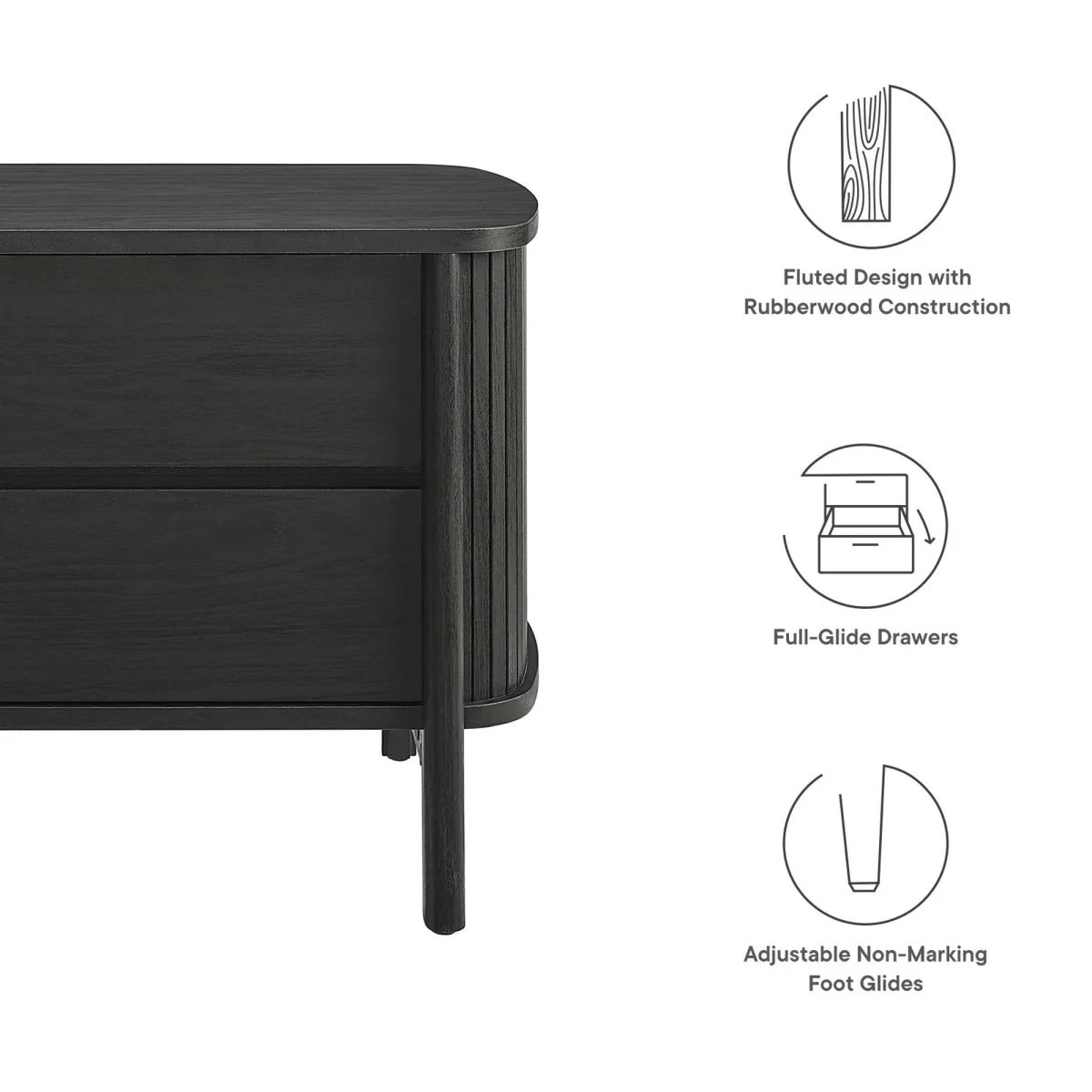 16" Modern Fluted 2 Drawer Nightstand - Image 2