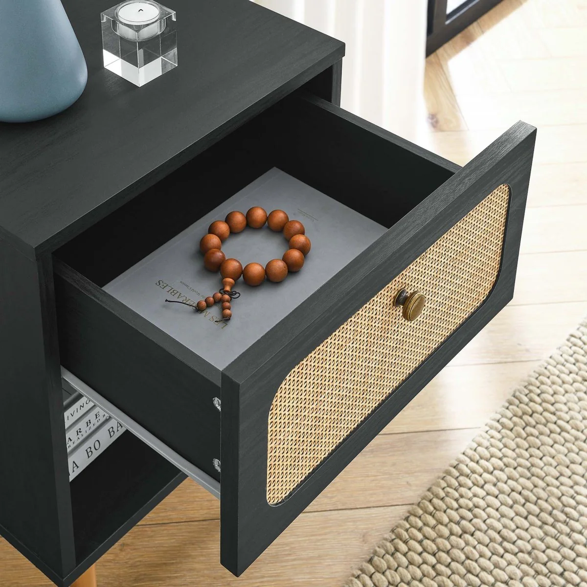 16" Modern Rattan 1 Drawer Nightstand - Image 3