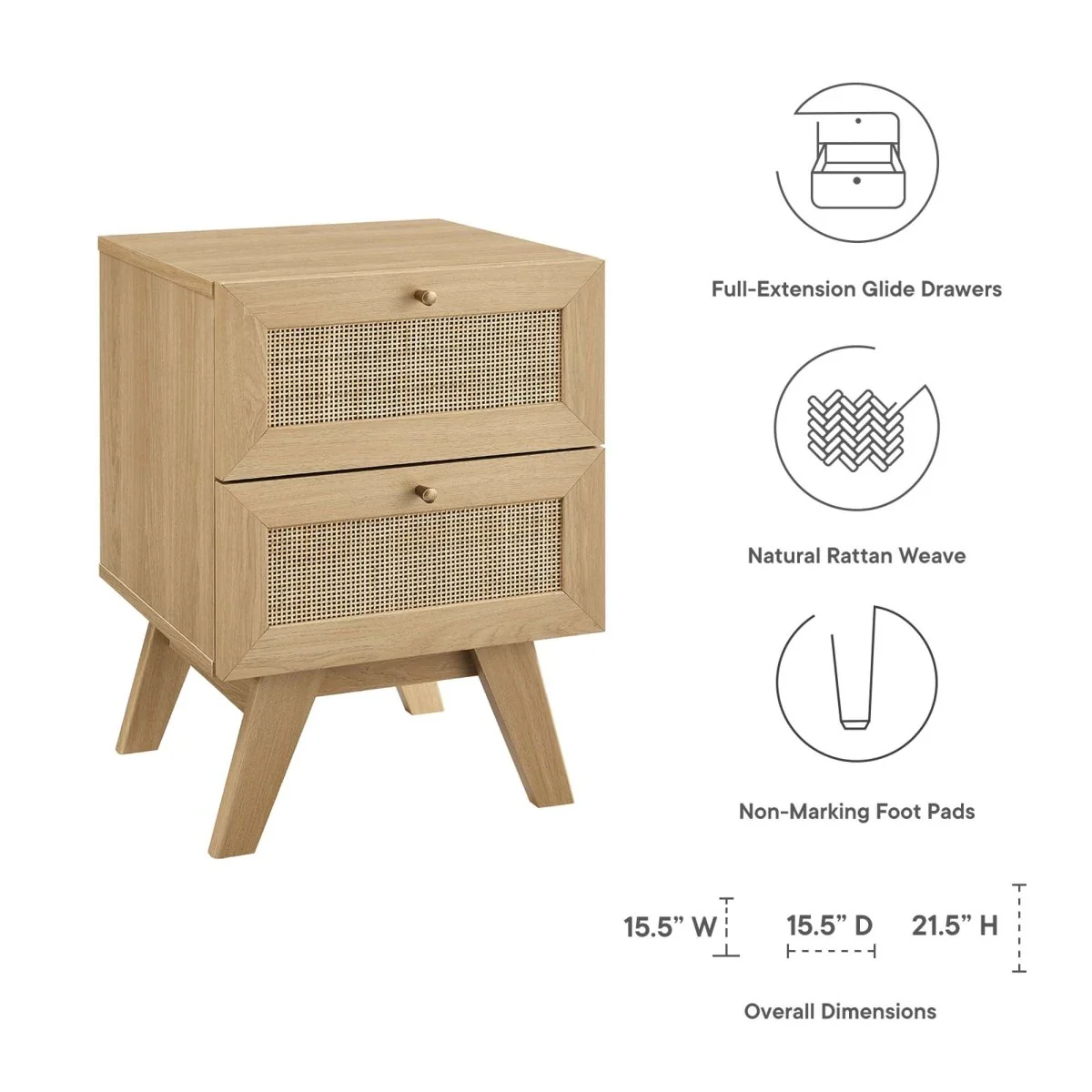16" Modern Rattan 2 Drawer Nightstand - Image 2