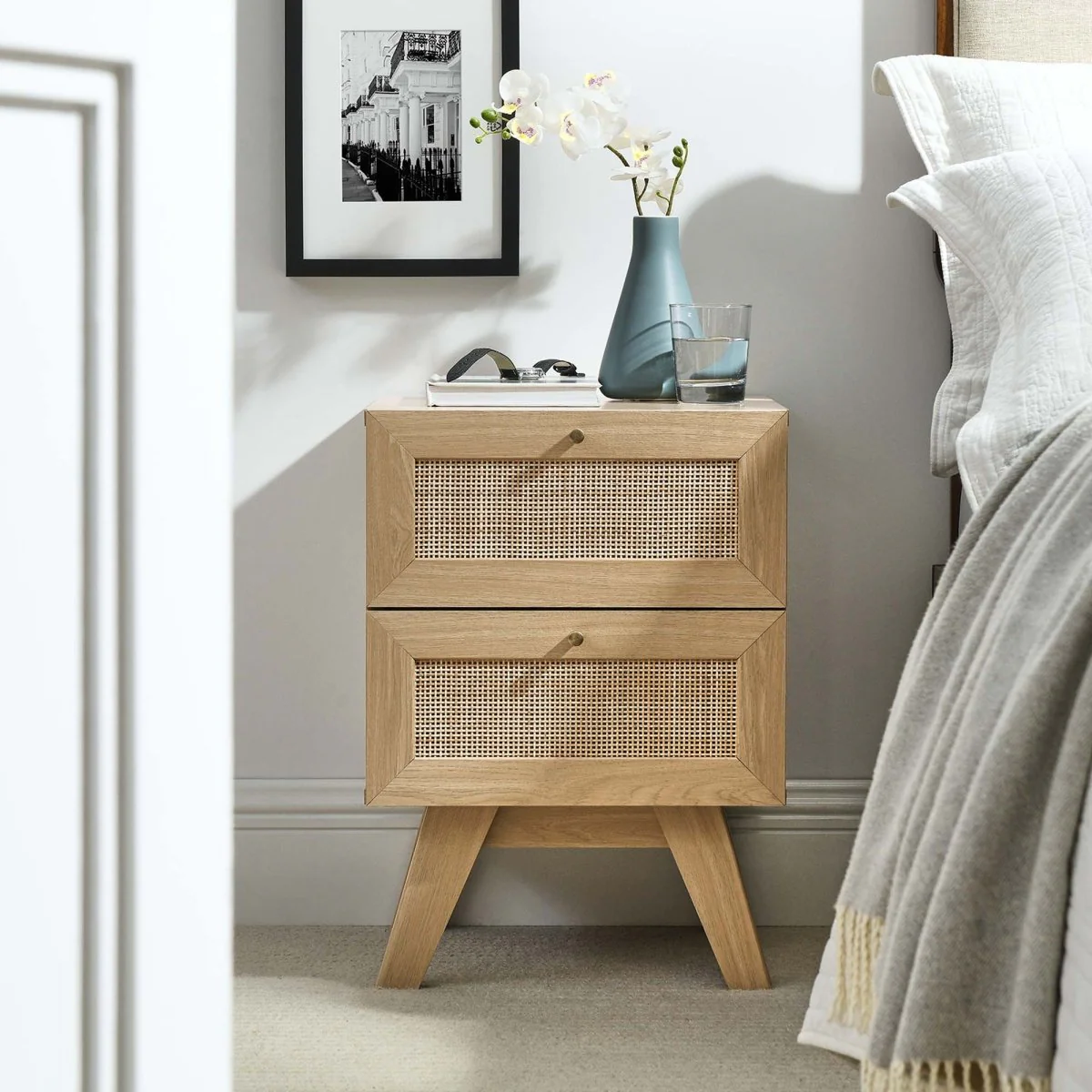 16" Modern Rattan 2 Drawer Nightstand - Image 7