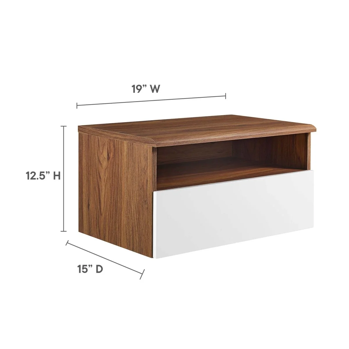 16" Modern Wall Mount Wood Nightstand with Shelf - Image 3