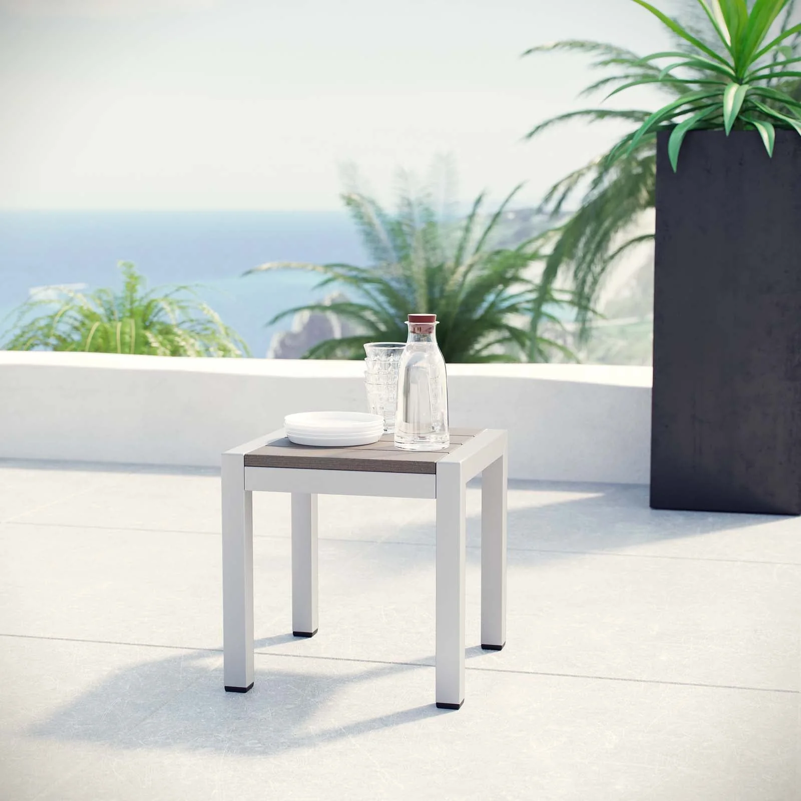 16" Silver Gray Aluminum Outdoor Patio Side Table - Image 4