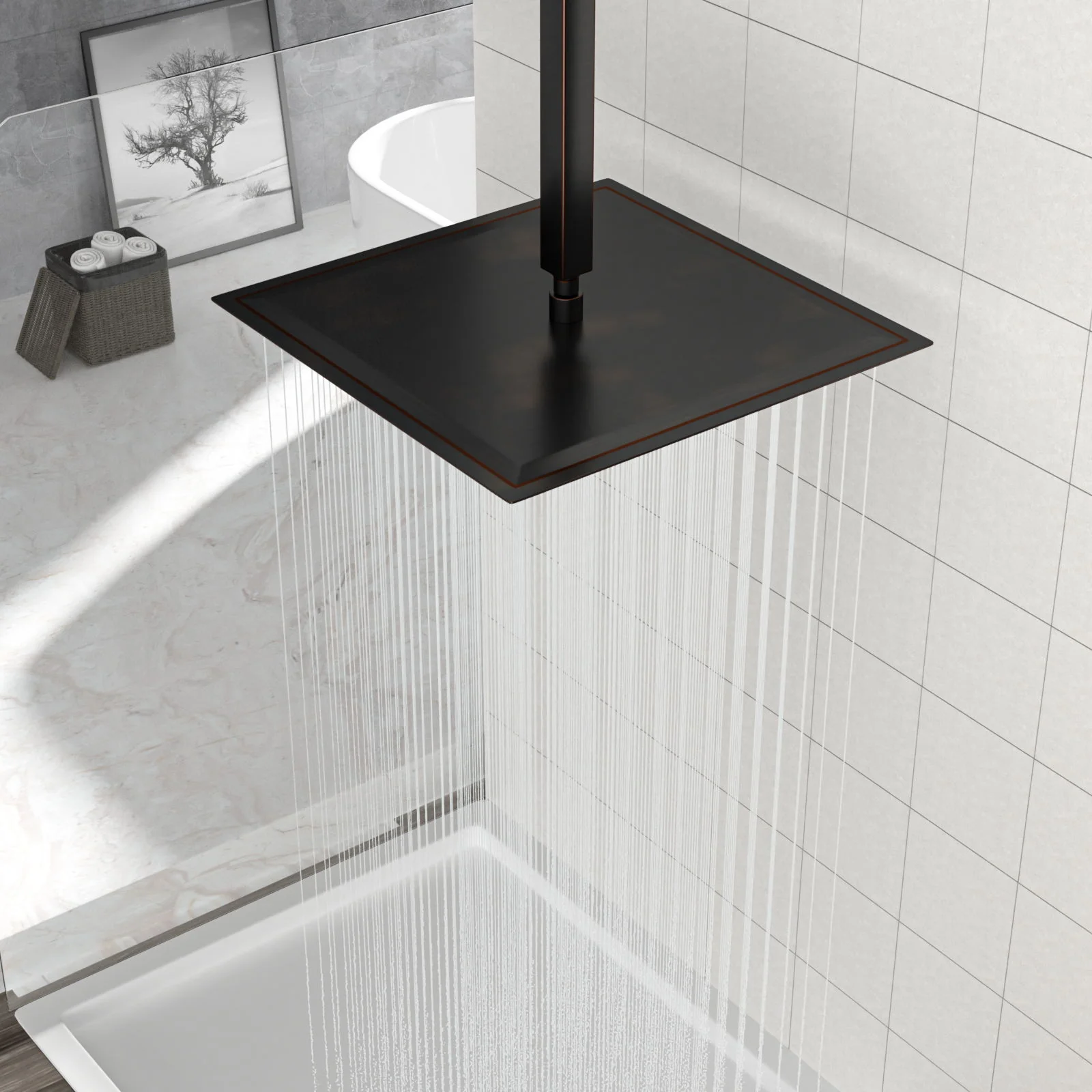 16" Square Rainfall Shower Head Fixed Wall Mount With Full Body Coverage & Self Cleaning Silicone Nozzles - Image 10