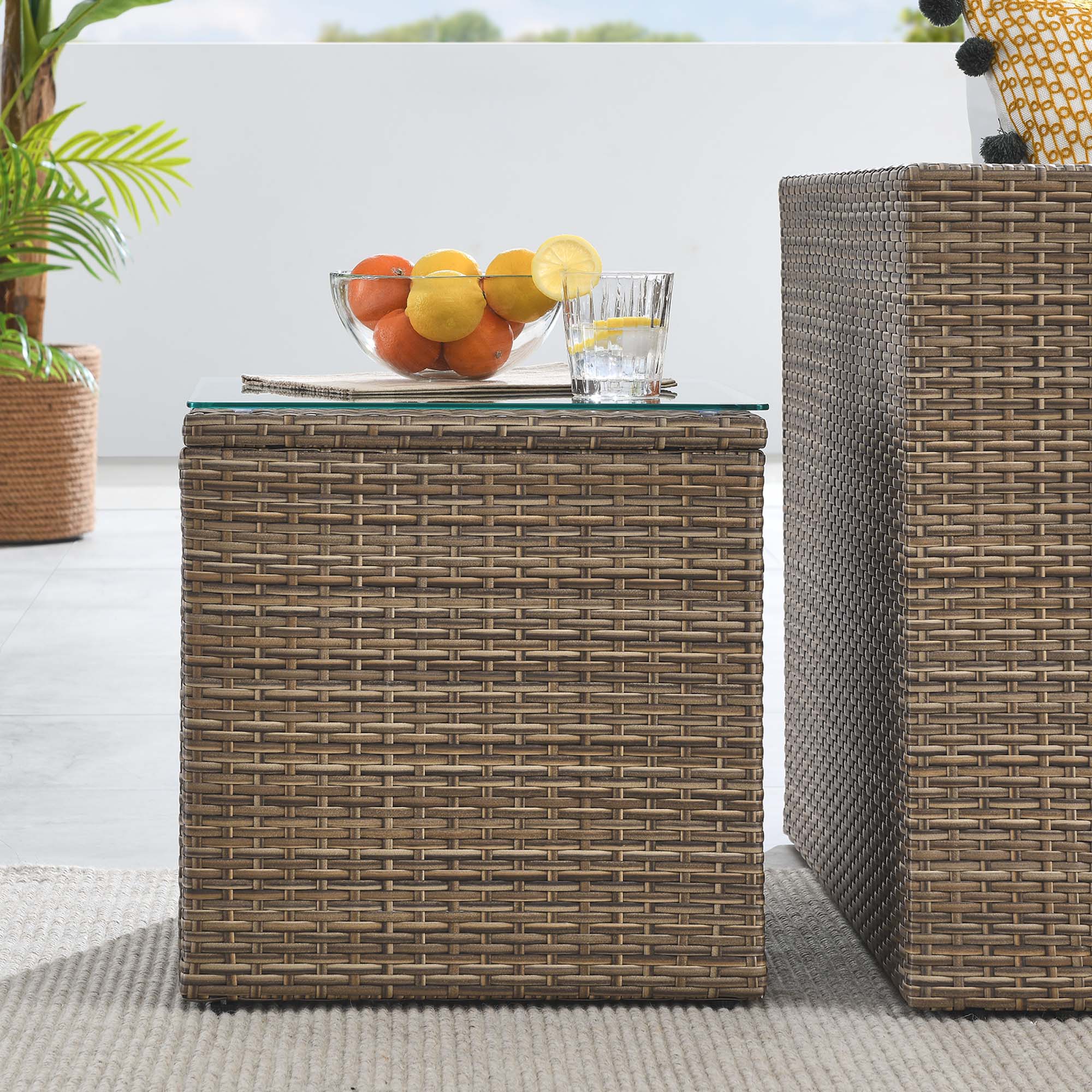 18" Brown Wicker Rattan Outdoor Patio Side Table - Image 7
