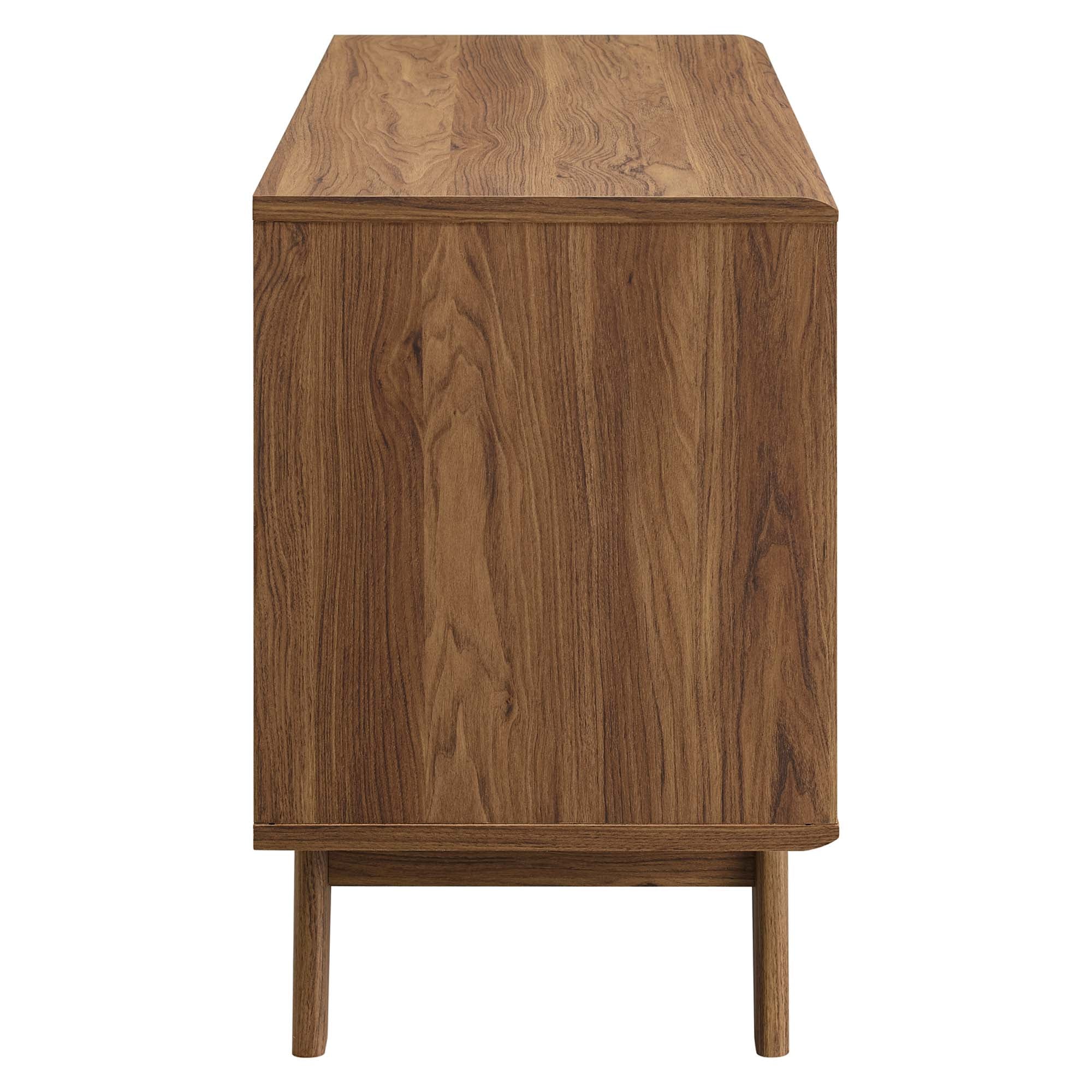 18 Inch Vinyl Record Display Stand with Two Top Drawers and Sliding Slatted Door - Image 16