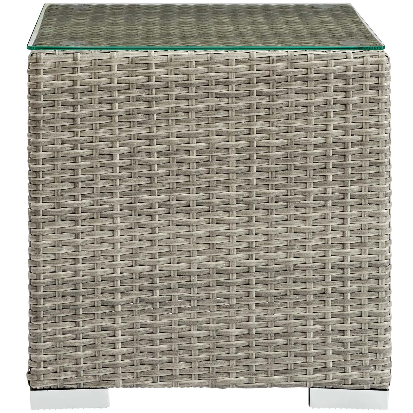 18" Light Gray Wicker Rattan Outdoor Patio Side Table - Image 2
