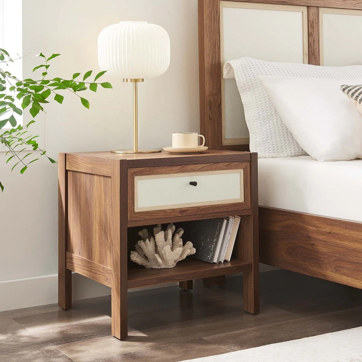 18" Mid Century Wood Nightstand with Drawer and Shelf - Image 9