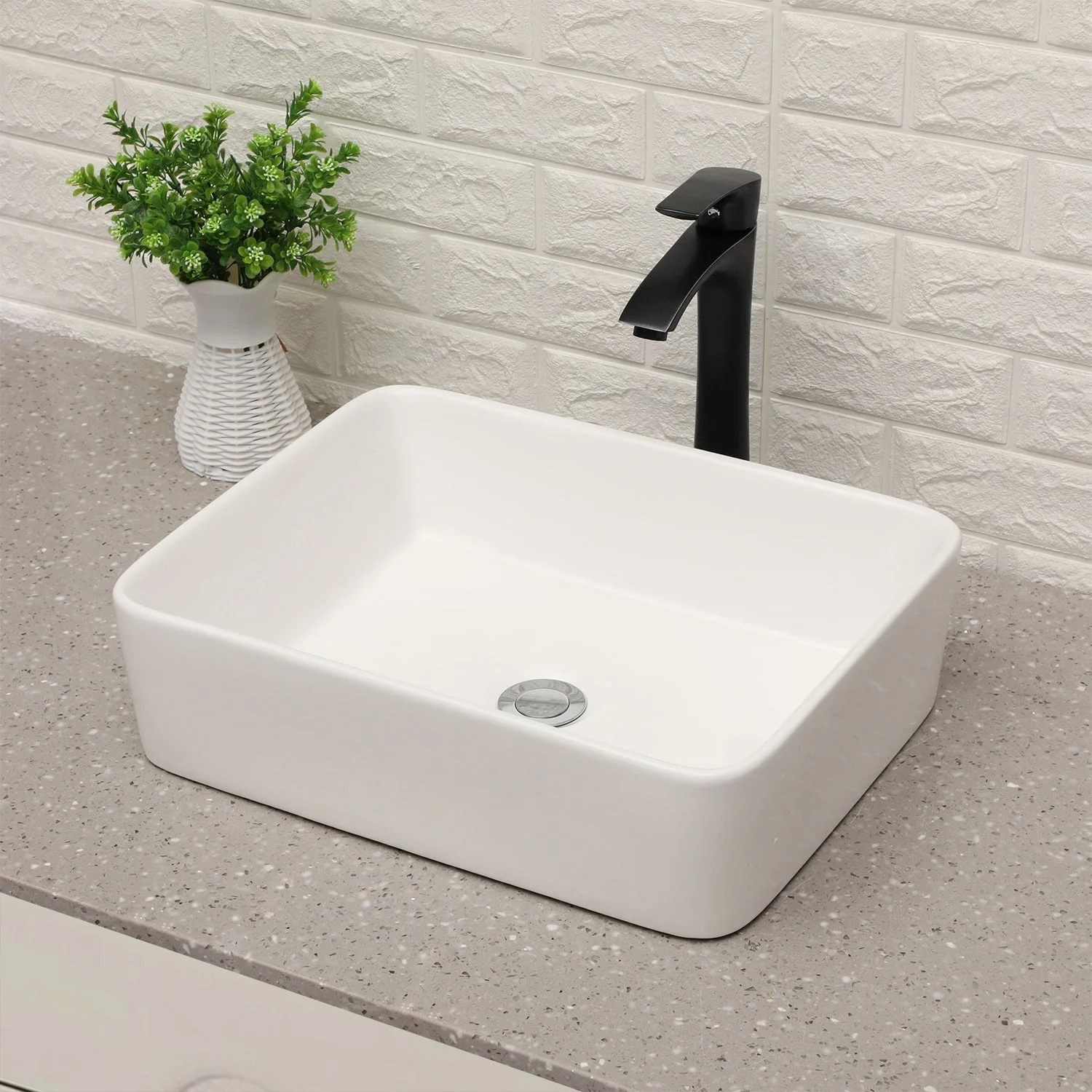 19" 5" Bathroom Sink Combo Rectangular Vessel Vanity Set With Faucet Drop In Ready Ceramic Basin - White / Black - Image 5