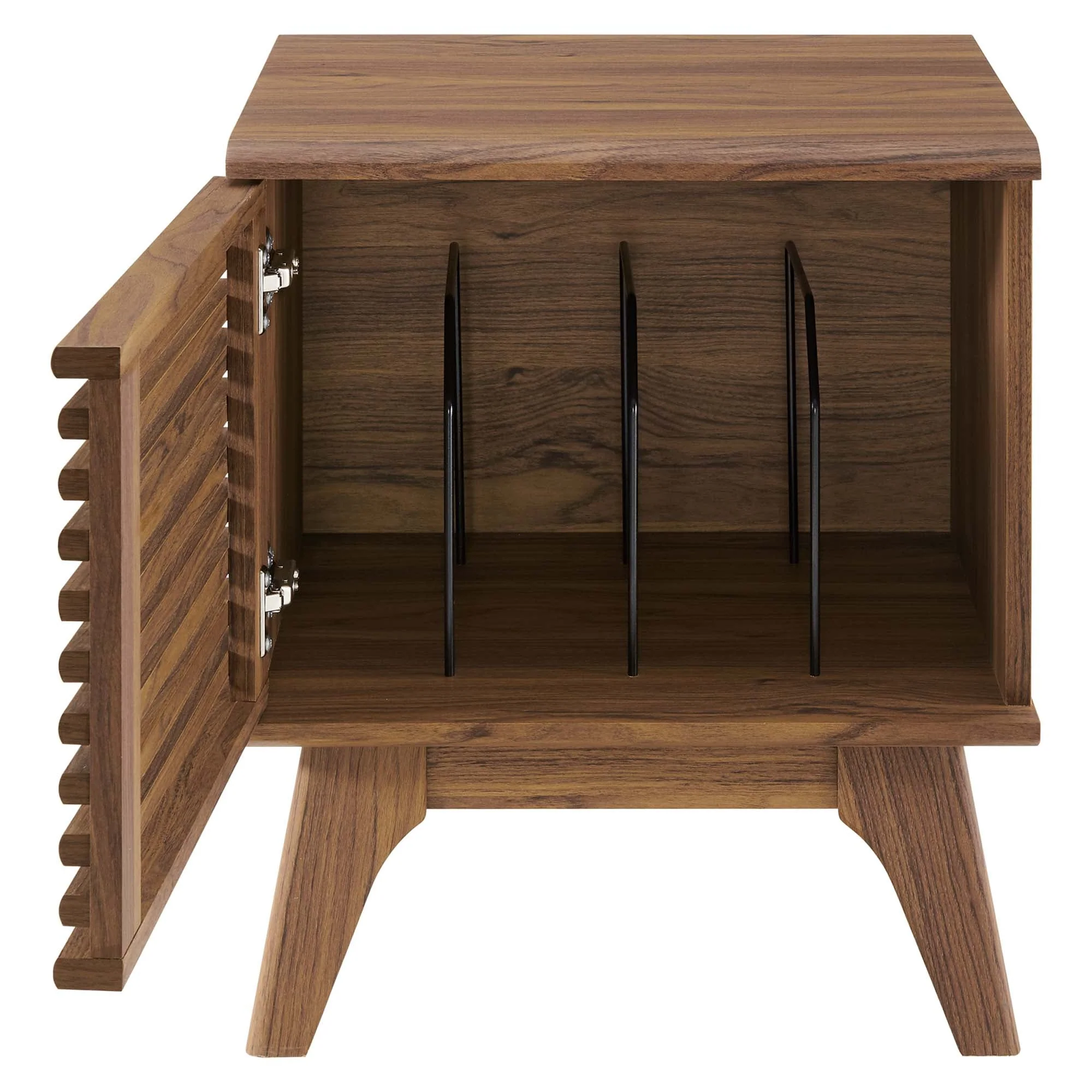 19 Inch Vinyl Record Display Stand with Hinged Slatted Door and Metal Dividers - Image 17