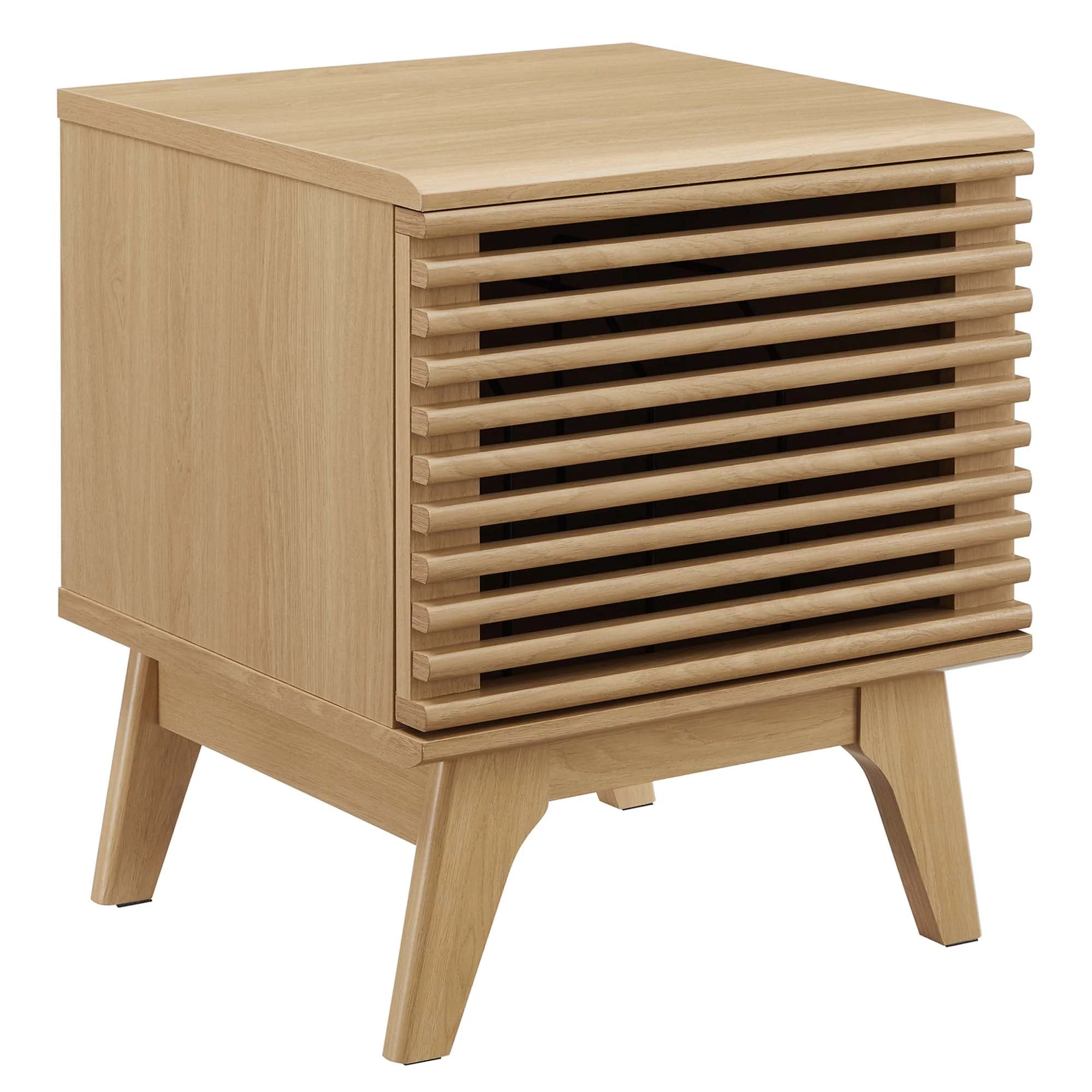 19 Inch Vinyl Record Display Stand with Hinged Slatted Door and Metal Dividers - Image 7