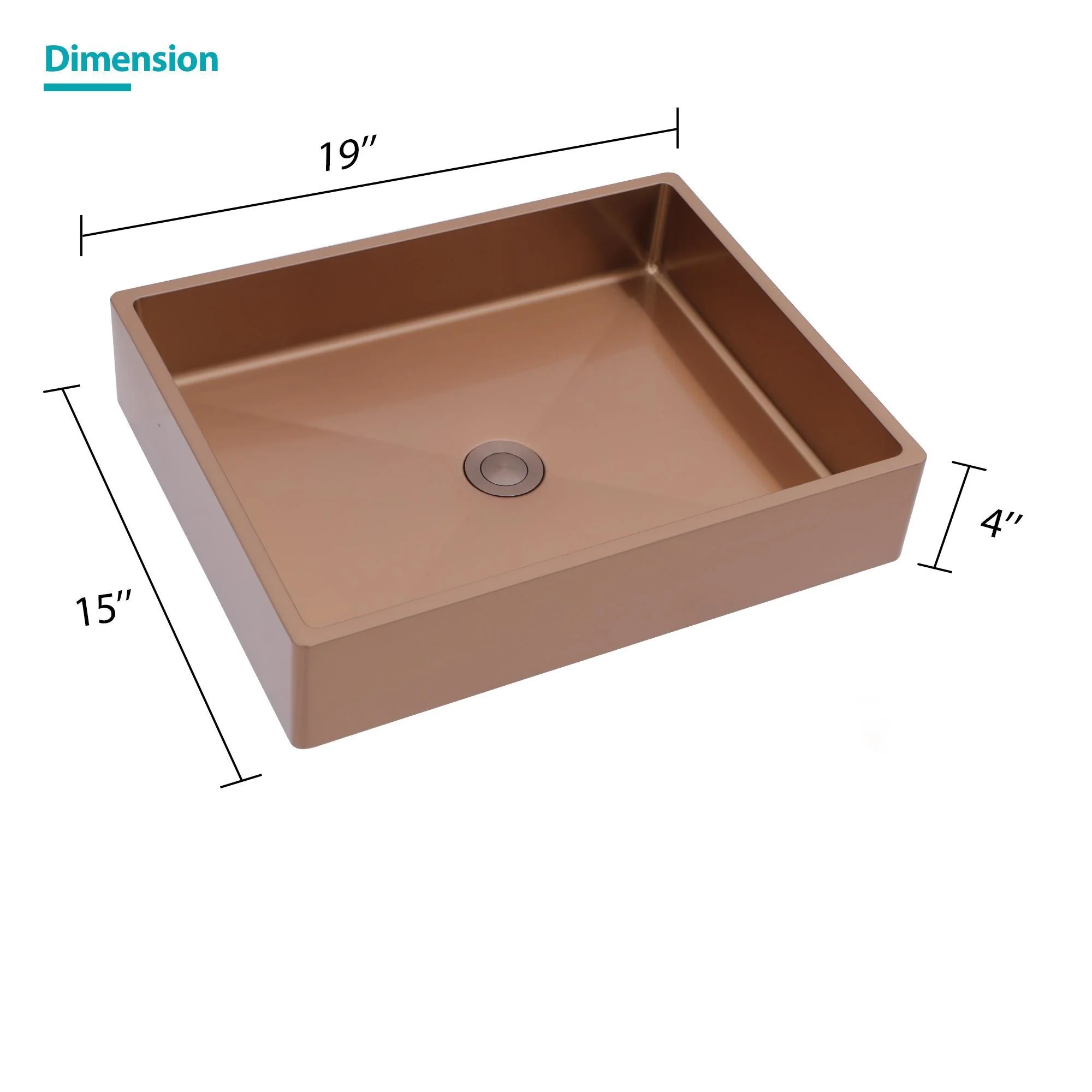 19" X 15" Stainless Steel Bathroom Sink With Pop Up Drain, Nano Surface - Rose Gold - Image 7