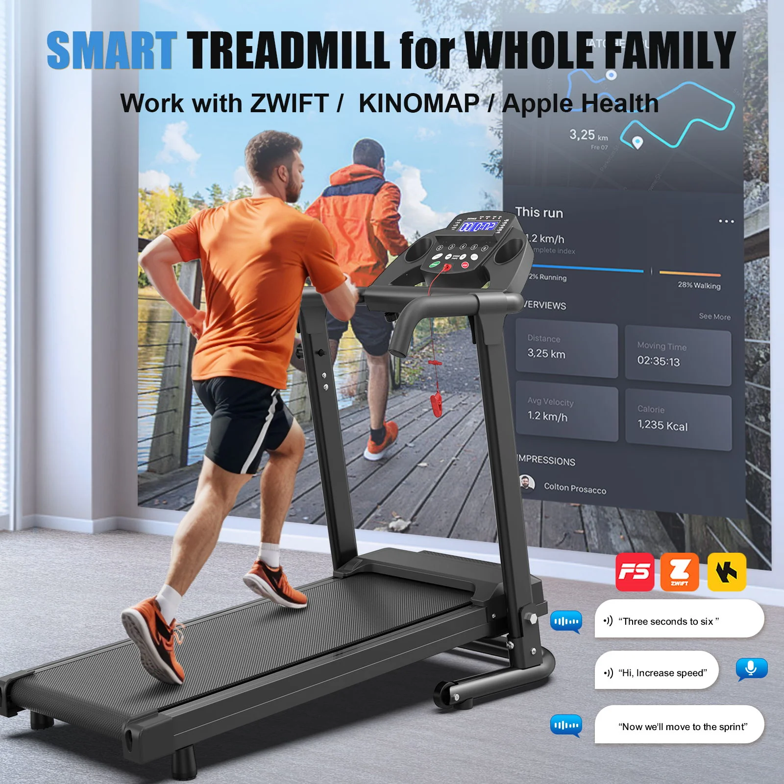 2.5Hp Portable Treadmill With Handles, App Control & LED Display - Black - Image 4