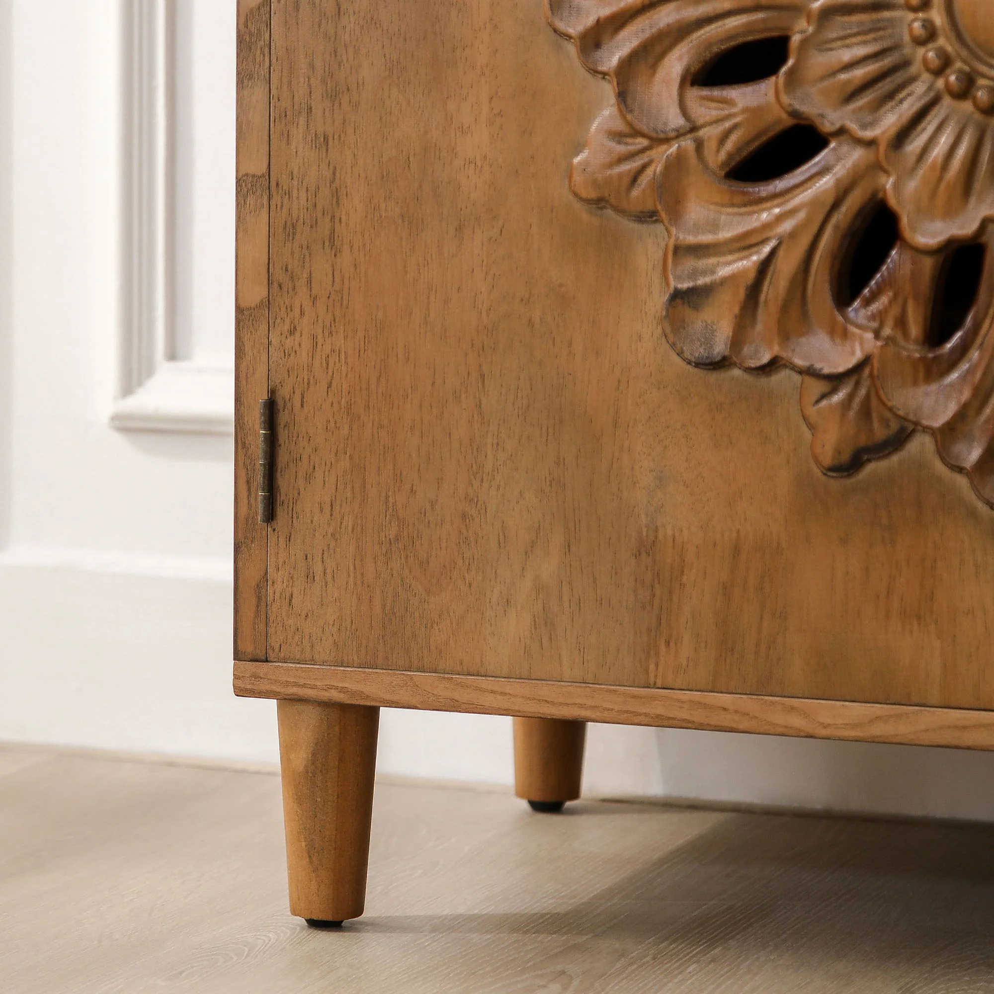 2 Door Accent Storage Cabinet With Floral Design, Sideboard For Living Room - Dark Brown - Image 3