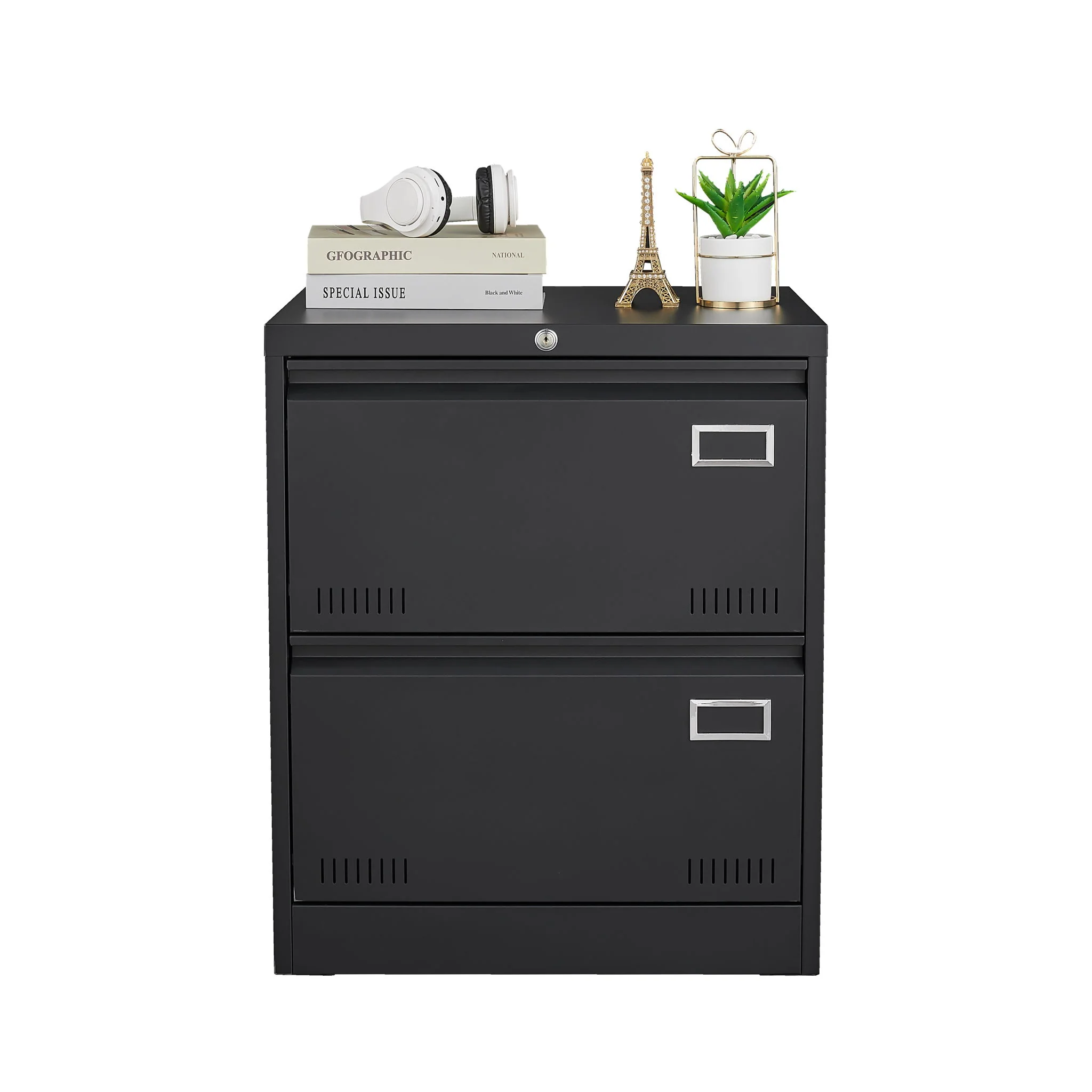 2 Drawer Metal Lateral File Cabinet With Lock, Office Vertical Files Cabinet For Home Office, Locking Metal File Cabinet - Black - Image 6