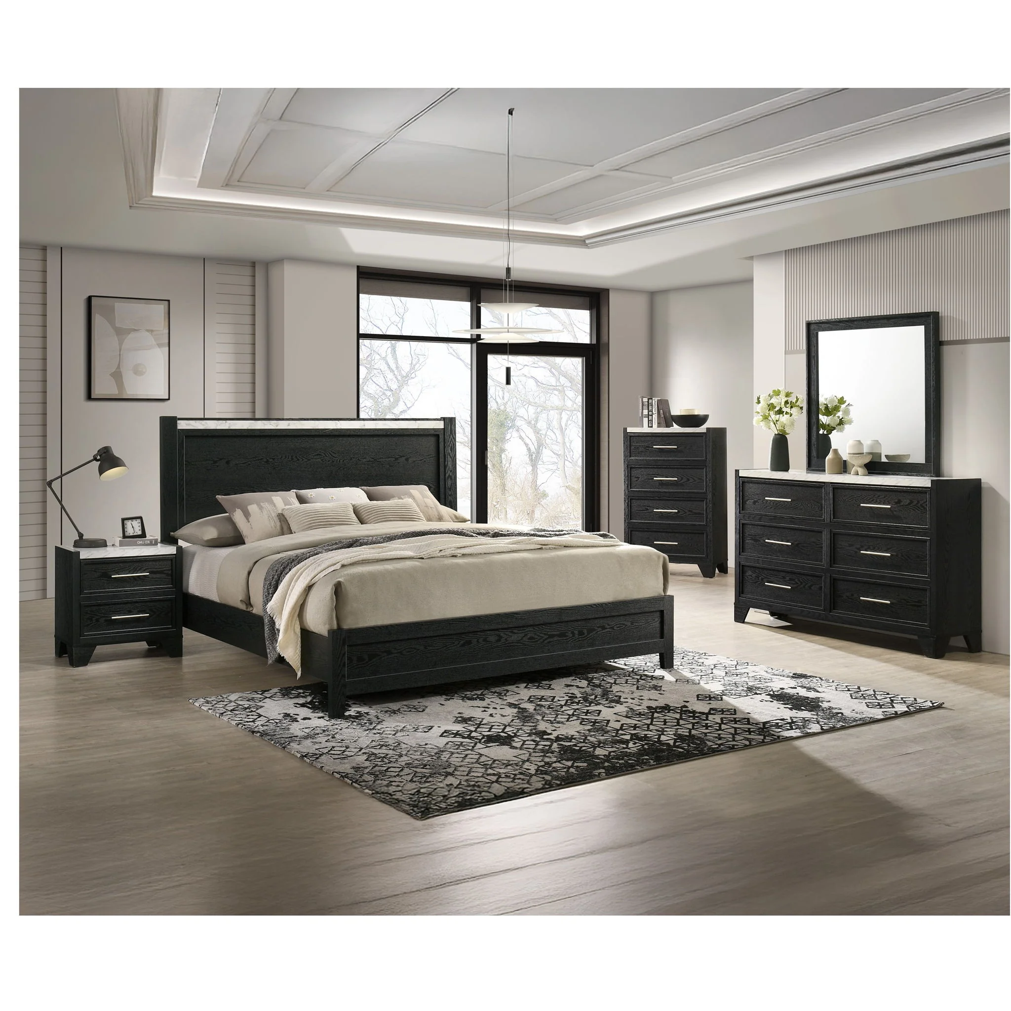 2 Drawers Nightstand - Black / White - Image 4