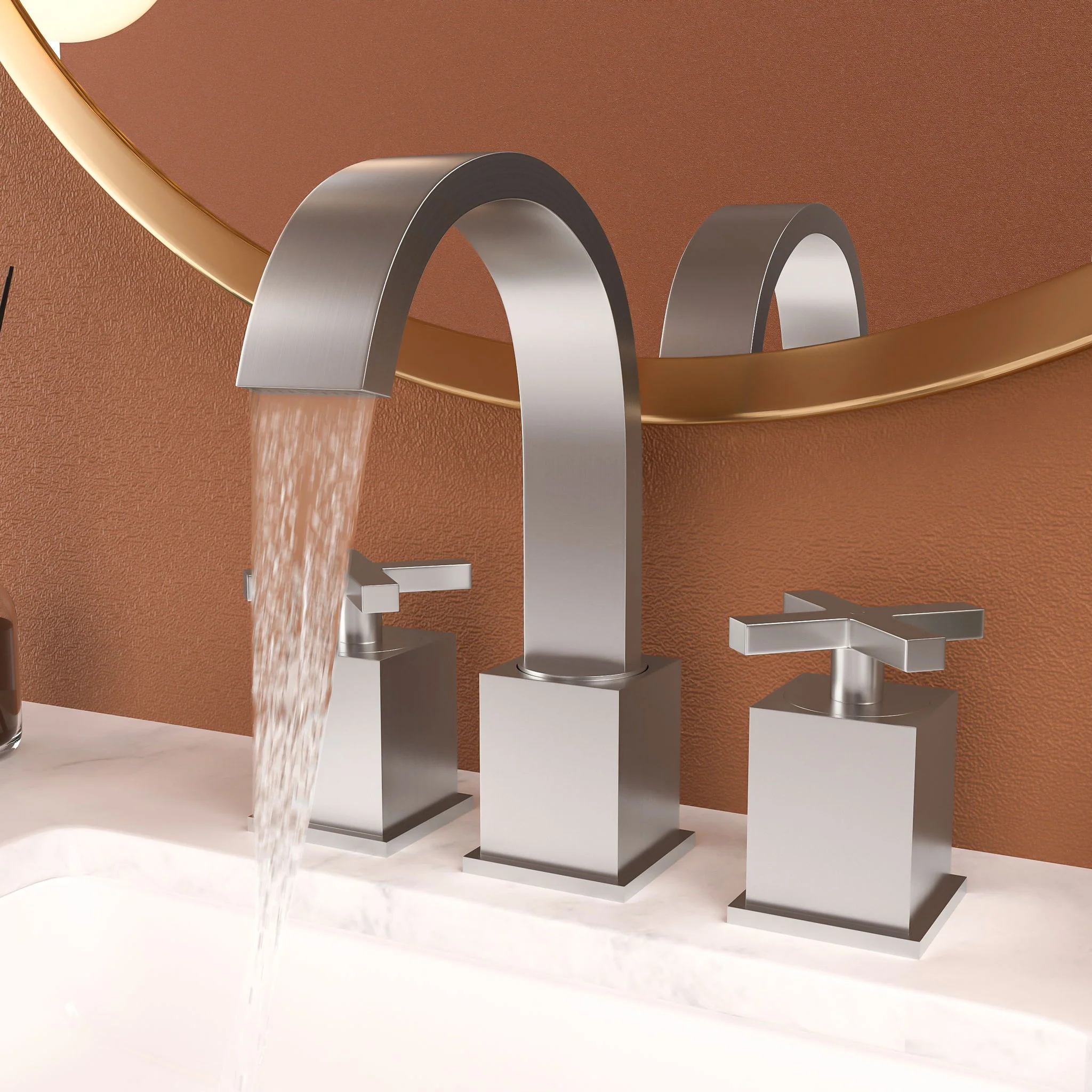 2 Handle Widespread Bathroom Faucet With Pop Up Drain And 2 Water Supply Lines - Brushed Nickel - Image 4