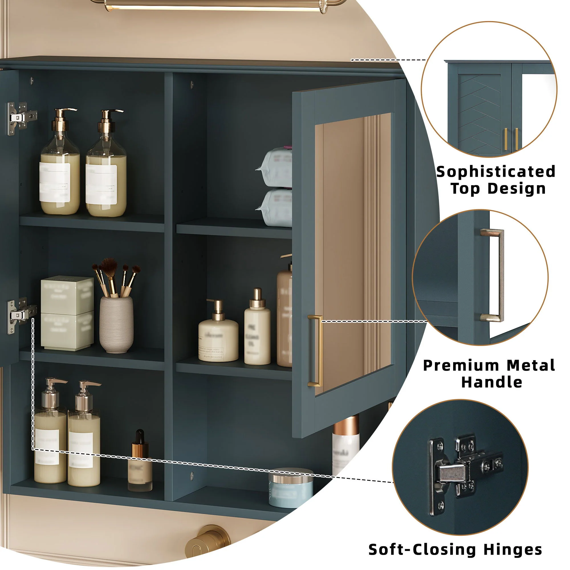 2 In 1 Wall-Mounted Mirror Cabinet With Adjustable Shelves, Soft-Close Doors, High-Definition Mirror & Storage - Image 27