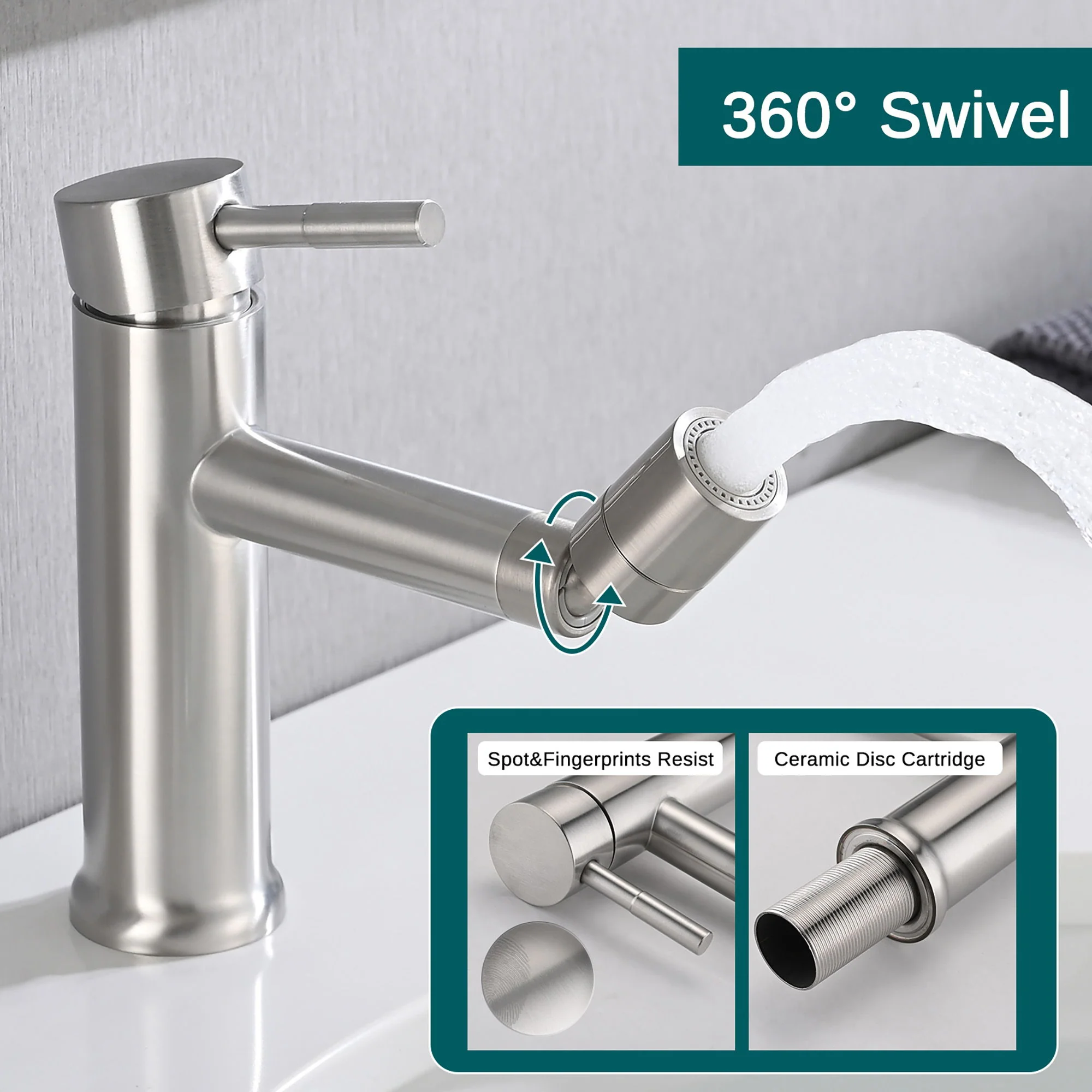 2 Mode Bathroom Faucet With 360 Degree Rotating Aerator For Sink - Image 5