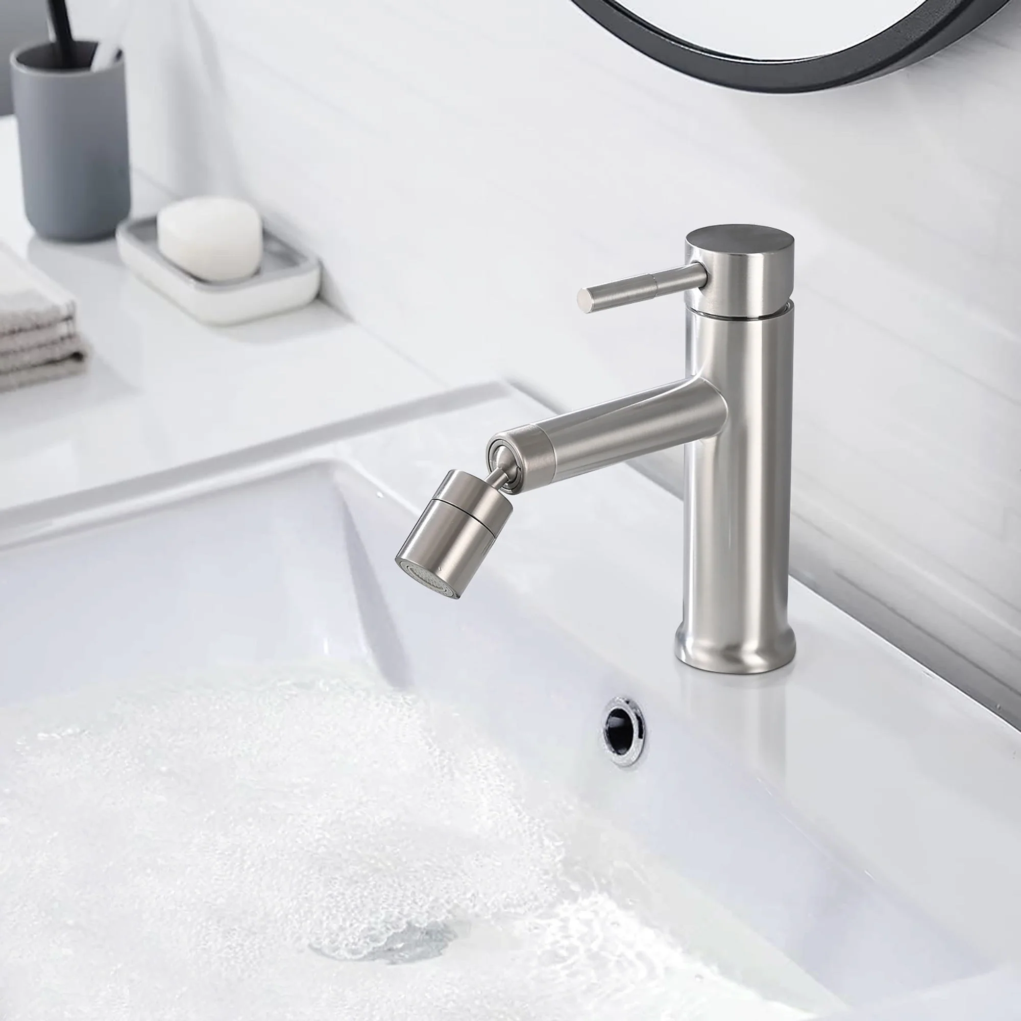 2 Mode Bathroom Faucet With 360 Degree Rotating Aerator For Sink - Image 7