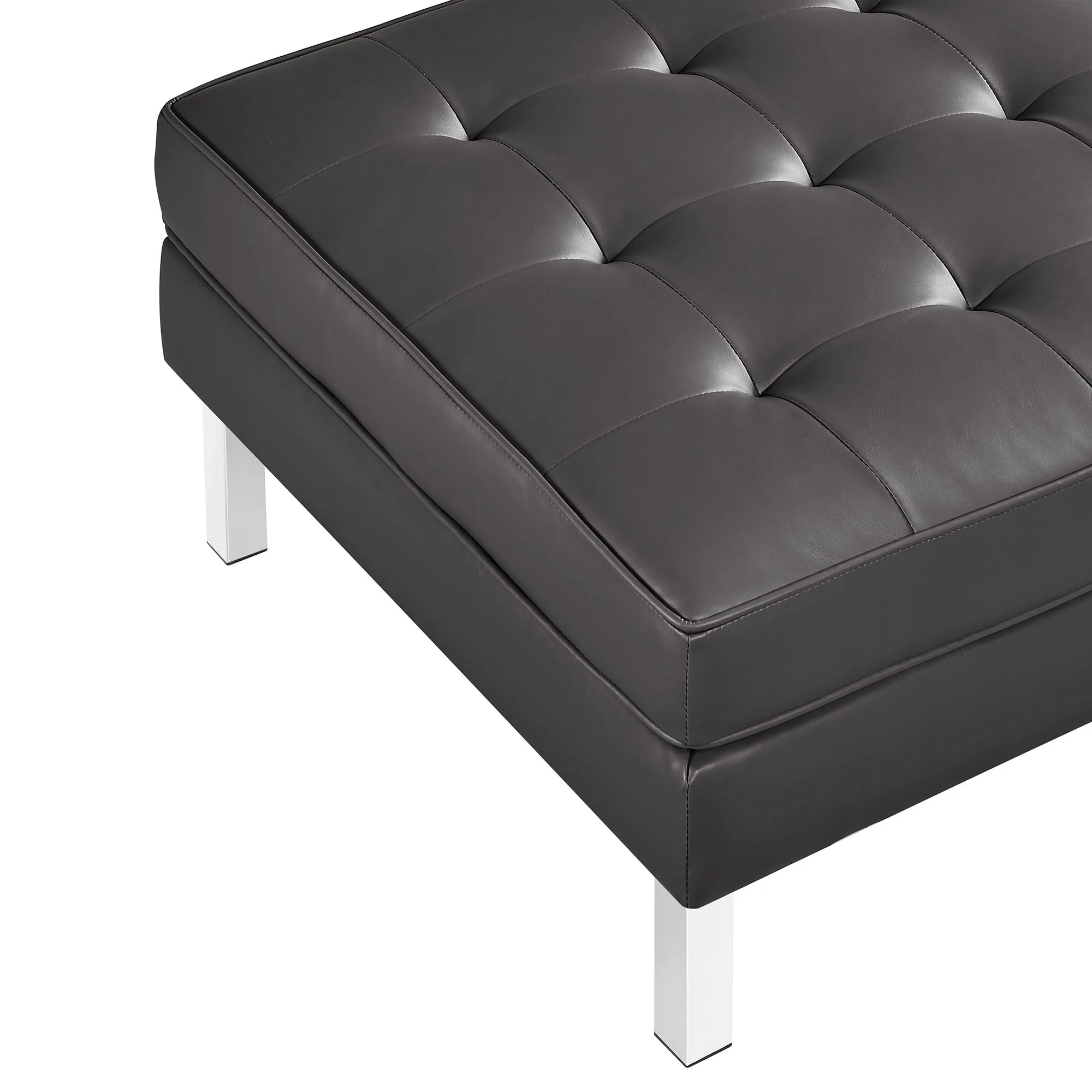 2 Piece 119" Tufted Vegan Leather Sofa and Ottoman Set - Image 6