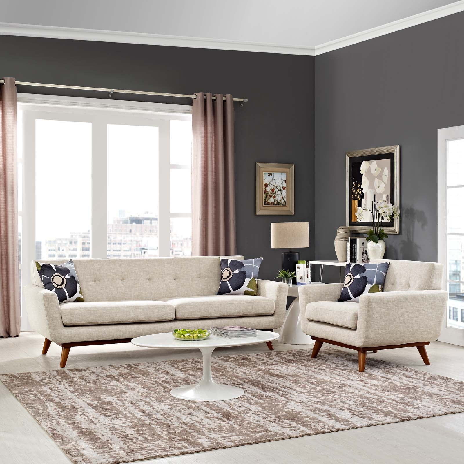 2 Piece 123" Gently Sloping Curved Upholstered Armchair and Sofa Set - Image 12