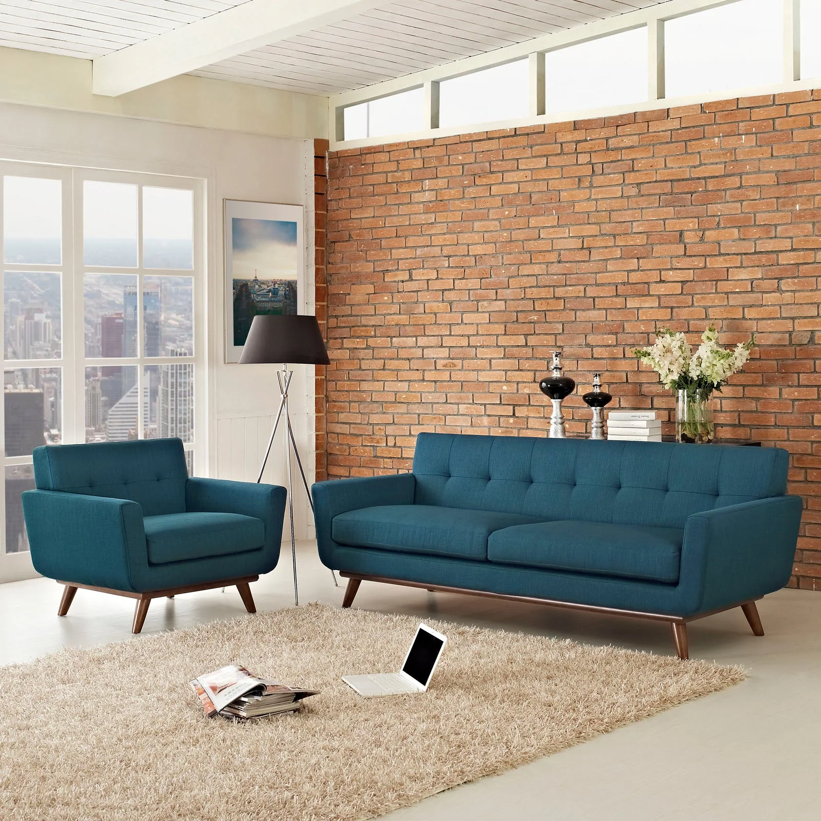 2 Piece 123" Gently Sloping Curved Upholstered Armchair and Sofa Set - Image 6