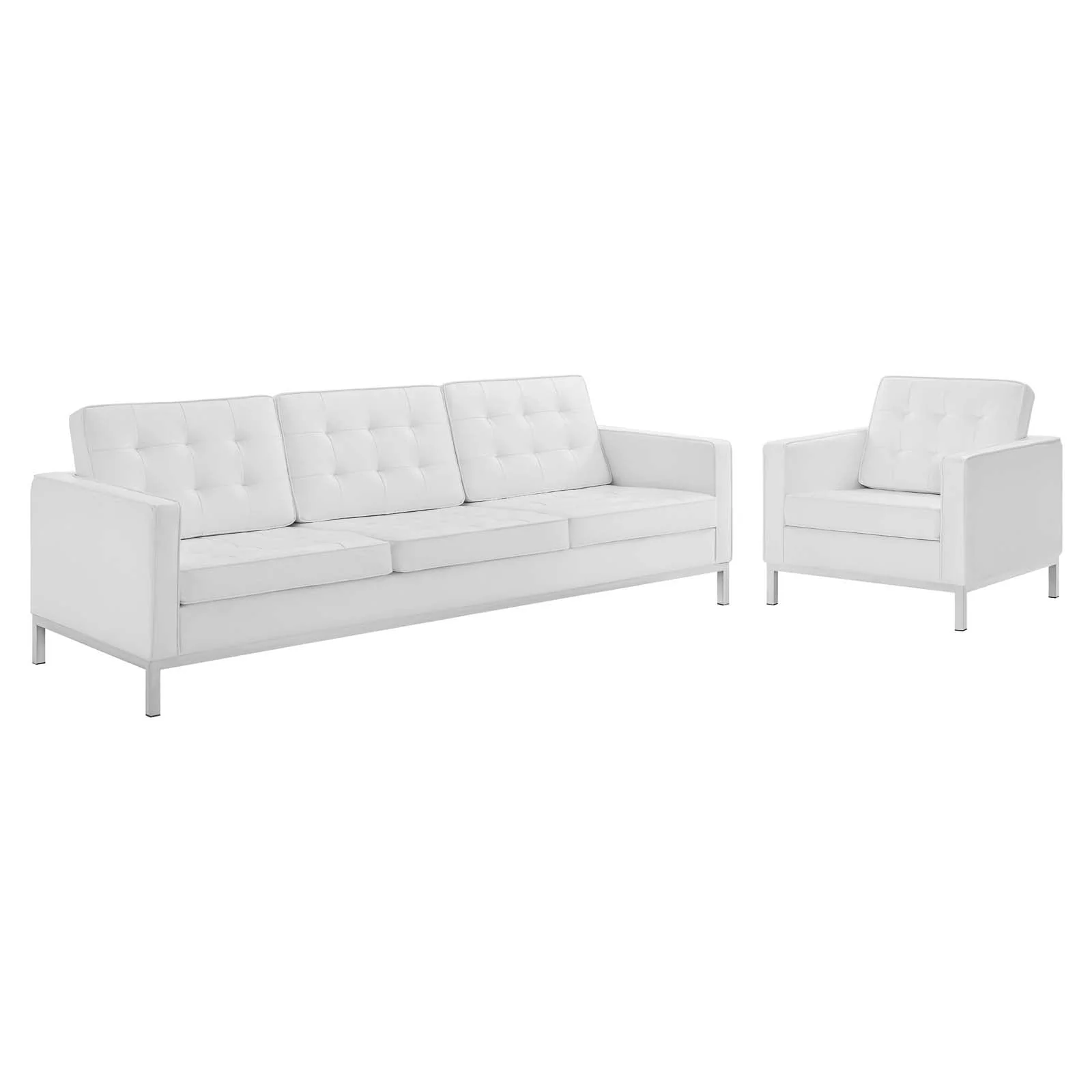 2 Piece 123" Tufted Upholstered Faux Leather Sofa and Armchair Set - Image 19
