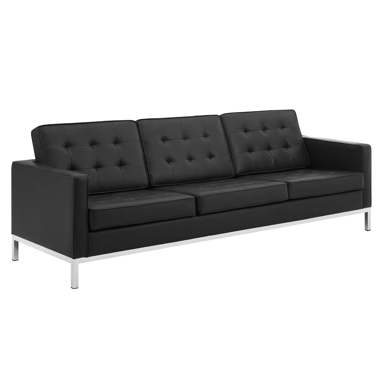 2 Piece 123" Tufted Upholstered Faux Leather Sofa and Armchair Set - Image 2