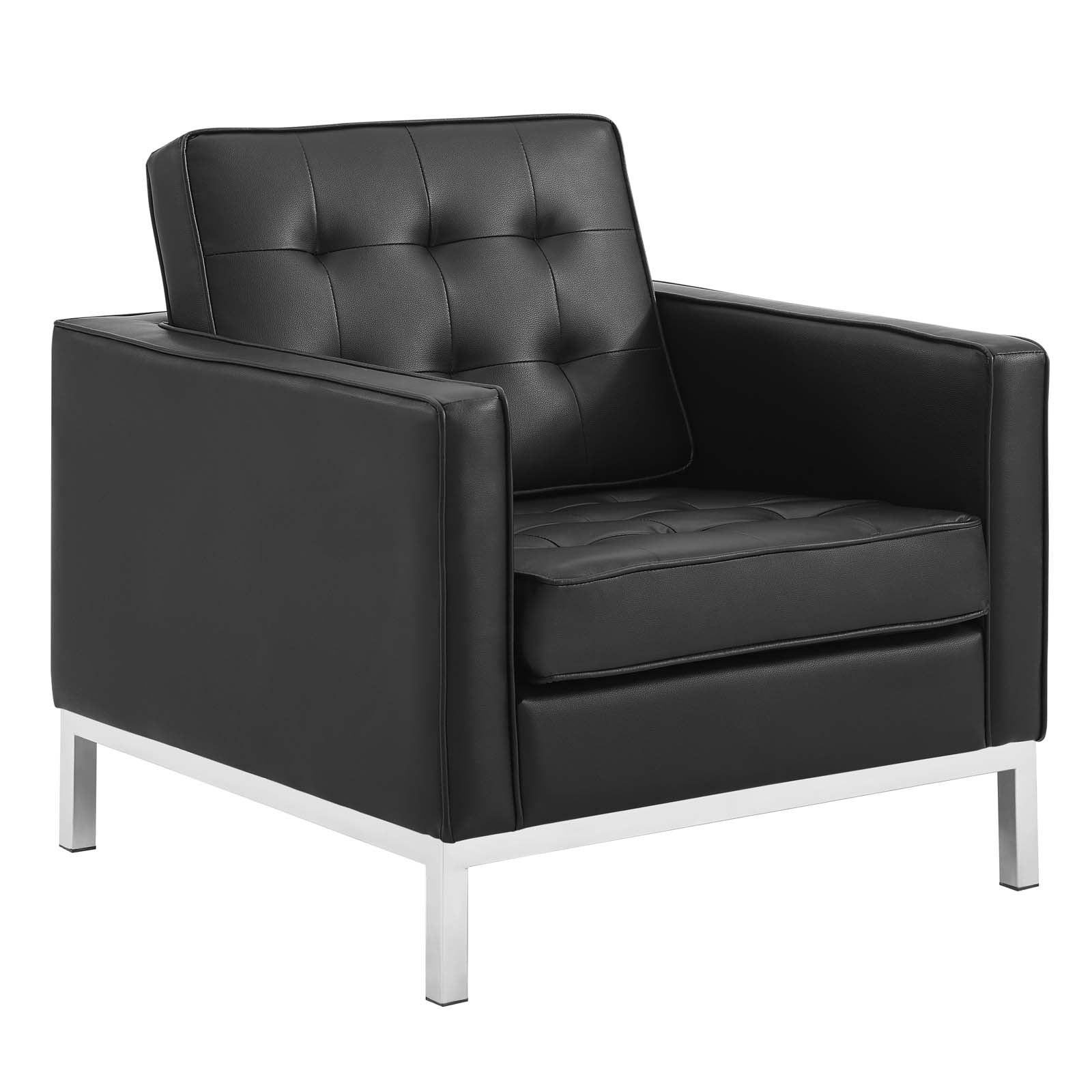 2 Piece 123" Tufted Upholstered Faux Leather Sofa and Armchair Set - Image 4