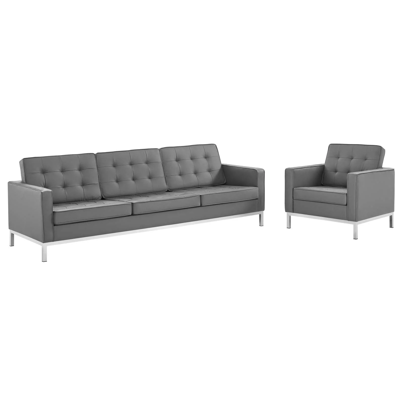 2 Piece 123" Tufted Upholstered Faux Leather Sofa and Armchair Set - Image 7