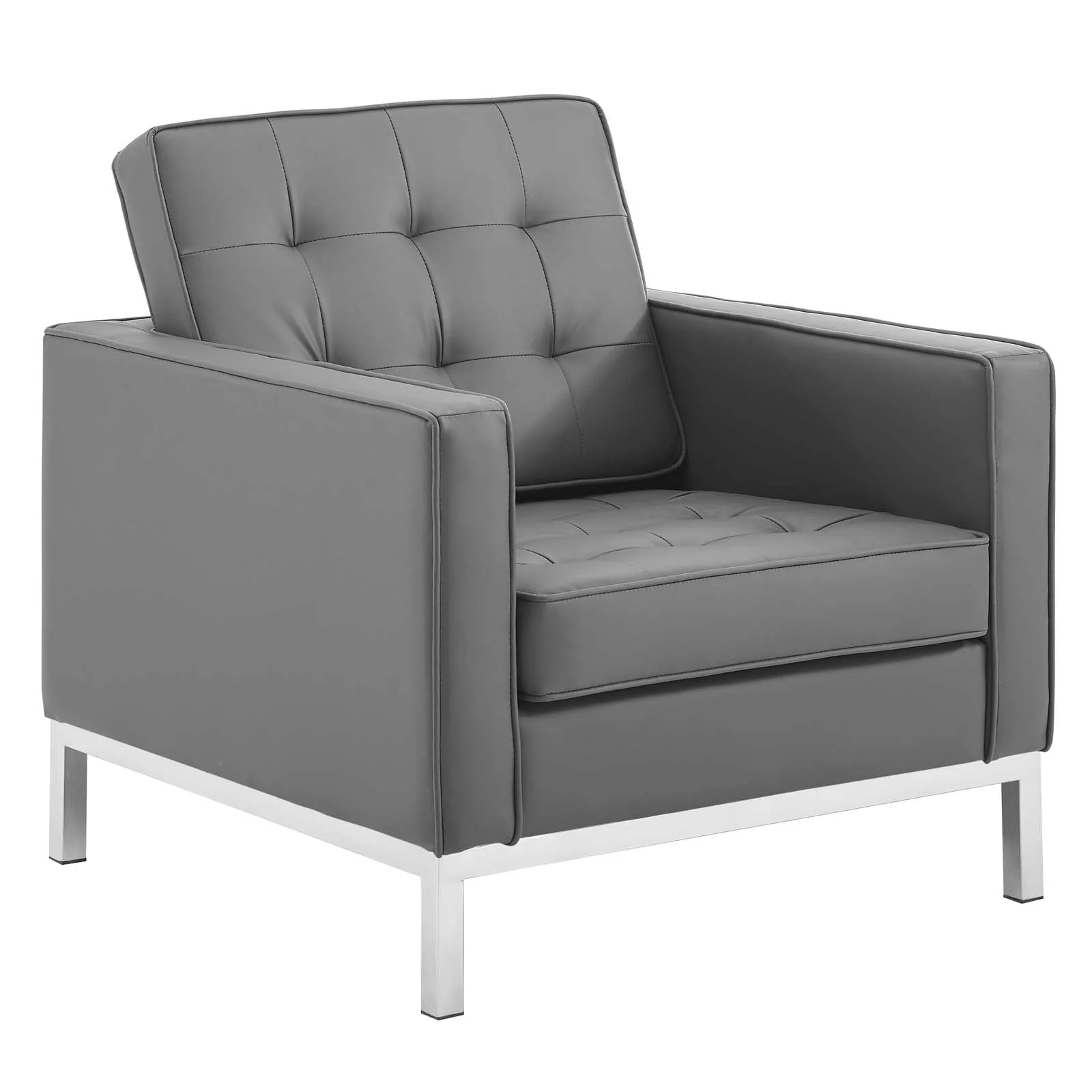 2 Piece 123" Tufted Upholstered Faux Leather Sofa and Armchair Set - Image 9