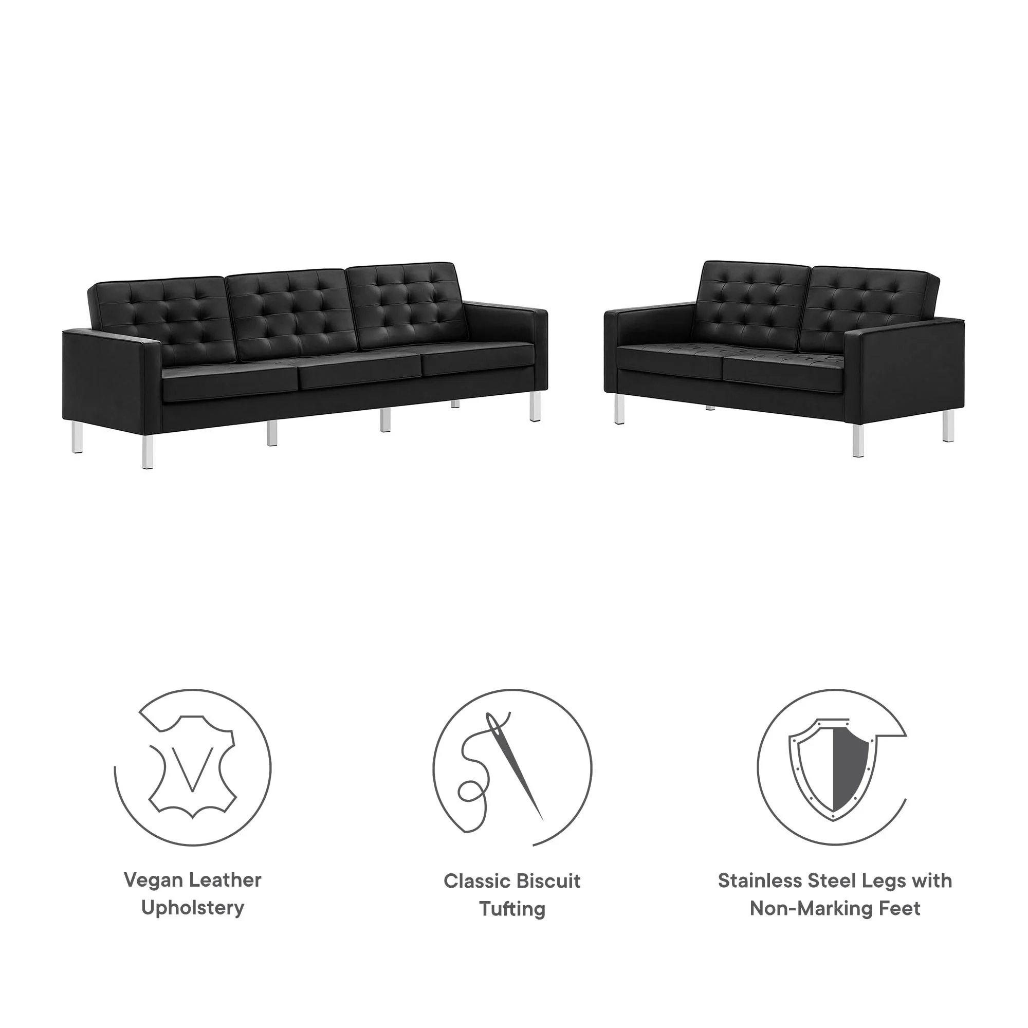 2 Piece 123" Tufted Vegan Leather Sofa and Loveseat Set - Image 2