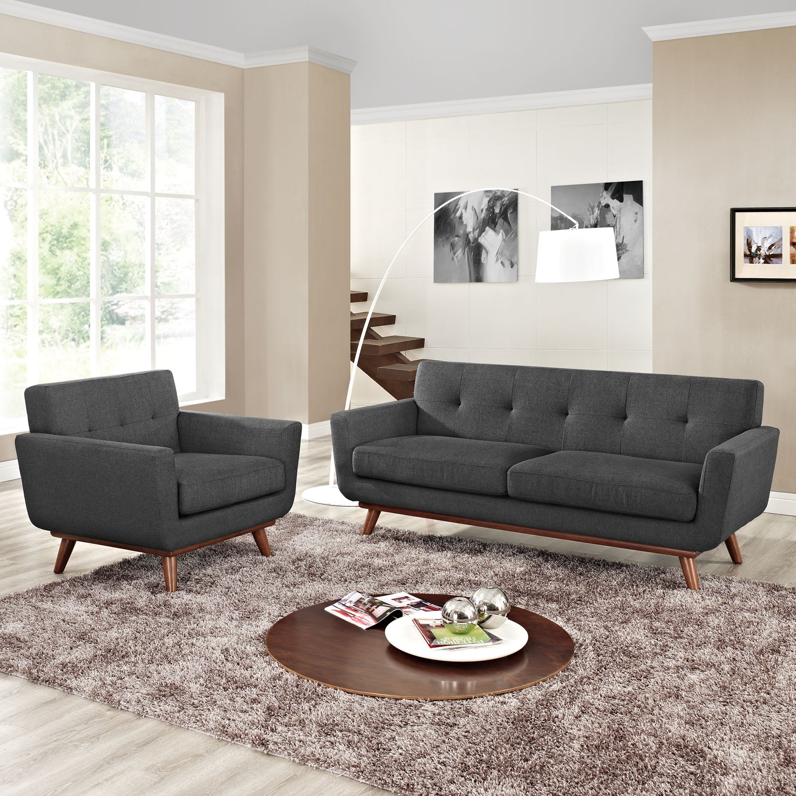 2 Piece 73" Gently Sloping Curved Upholstered Armchair and Loveseat Set - Image 12