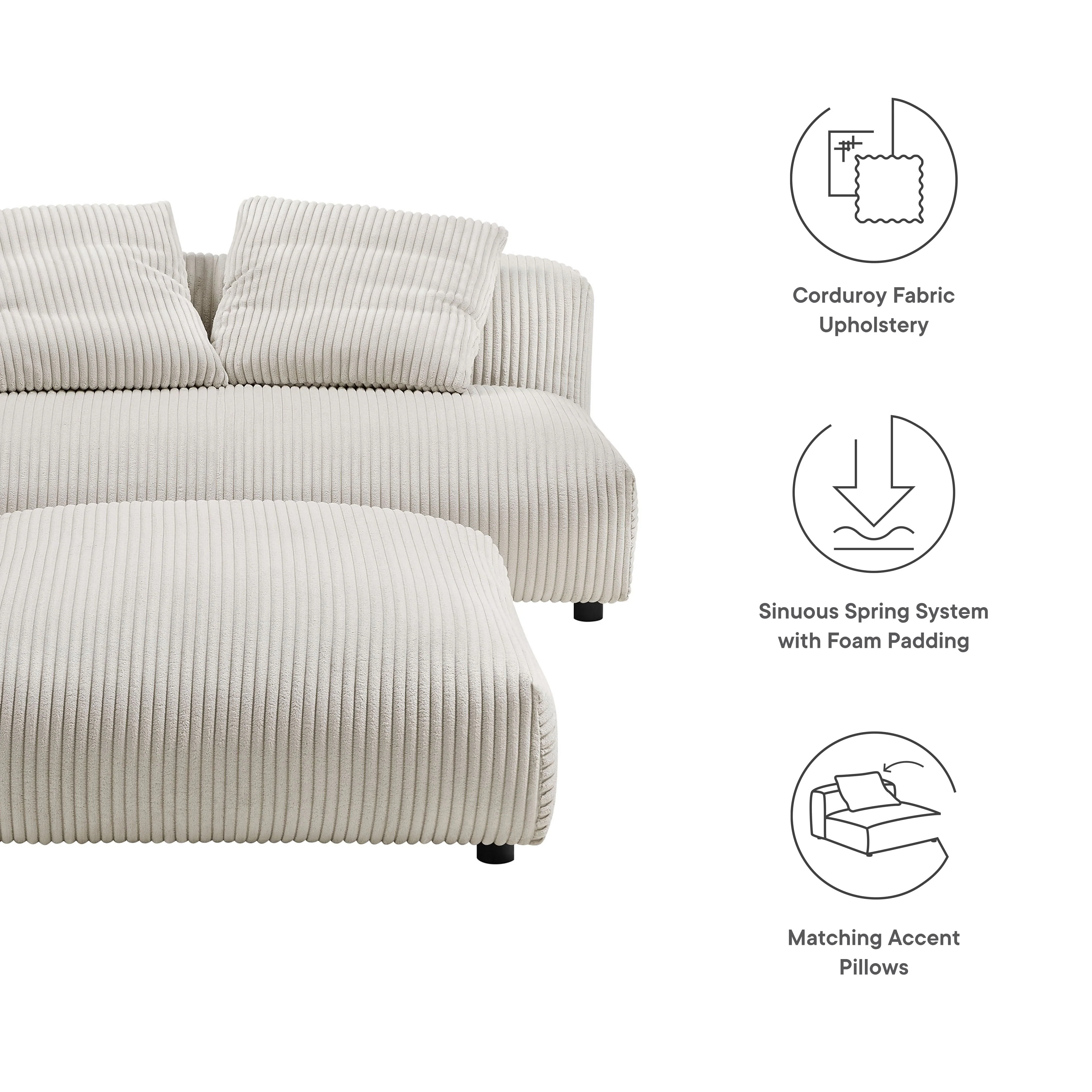 2 Piece 91" Modular Corduroy Upholstered Armless Loveseat and Ottoman Set - Image 2