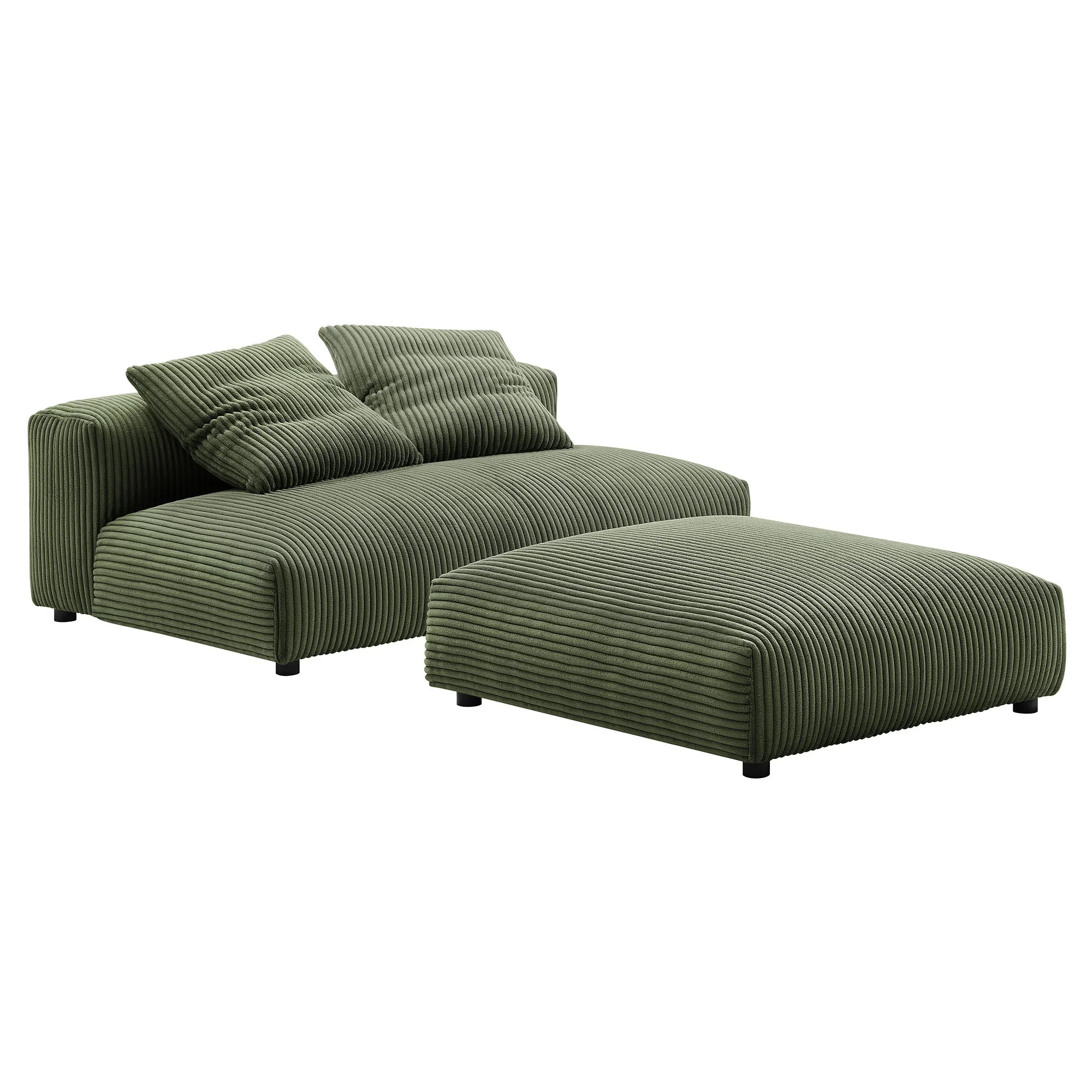 2 Piece 91" Modular Corduroy Upholstered Armless Loveseat and Ottoman Set - Image 7